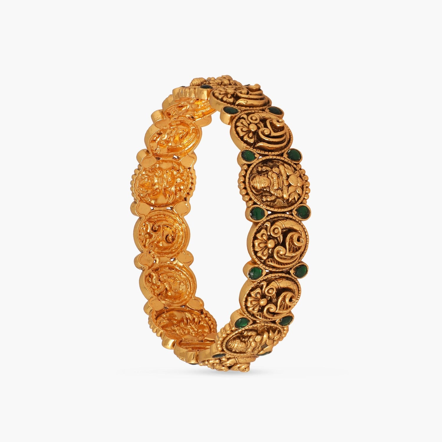 Peacock Temple Classic Kempu Silver Bangles