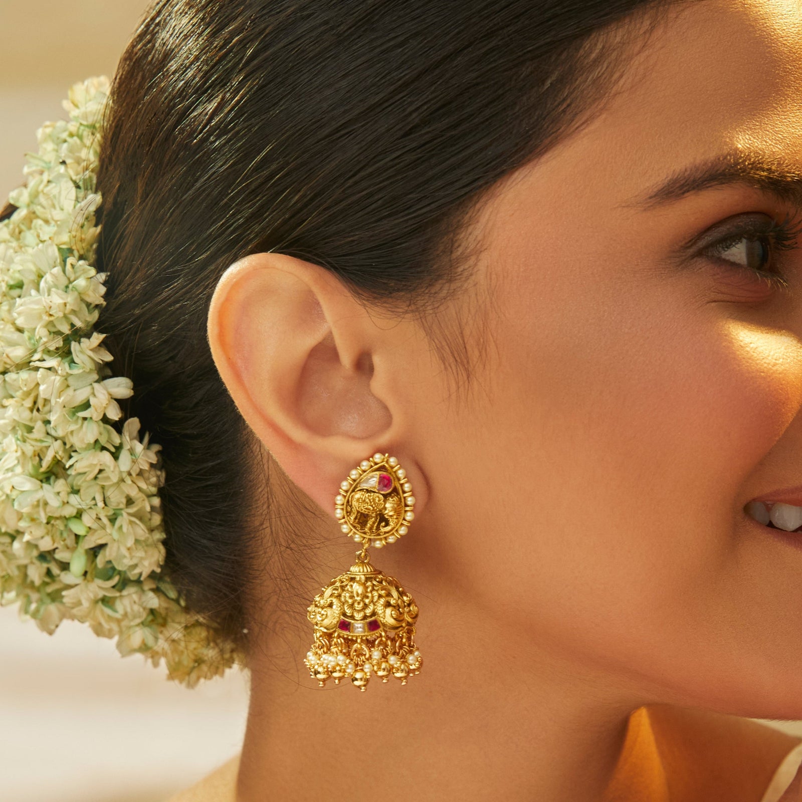 Viraaj Antique Silver Jhumkas