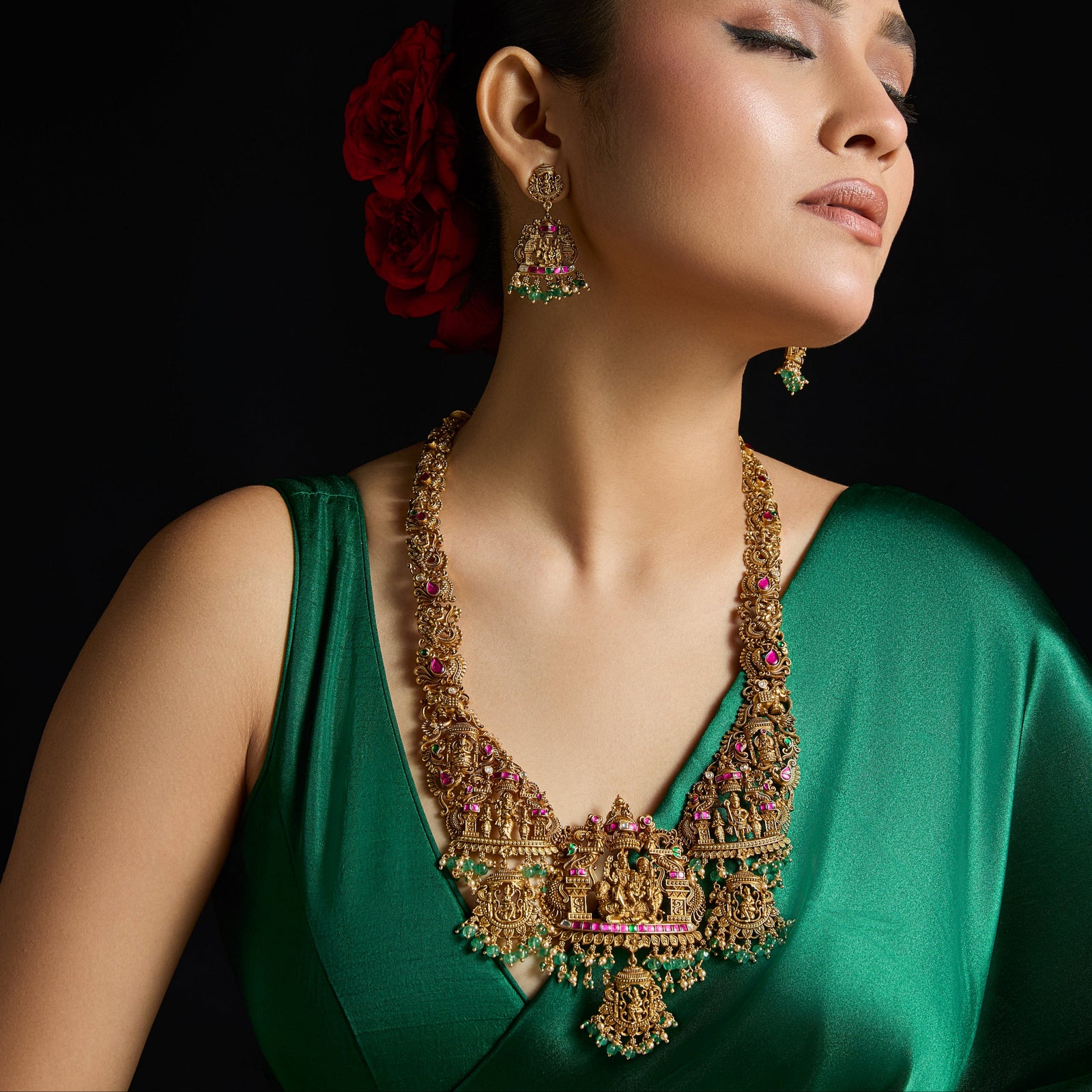 Ananta Shiv Parivar Antique Temple Silver Necklace Set