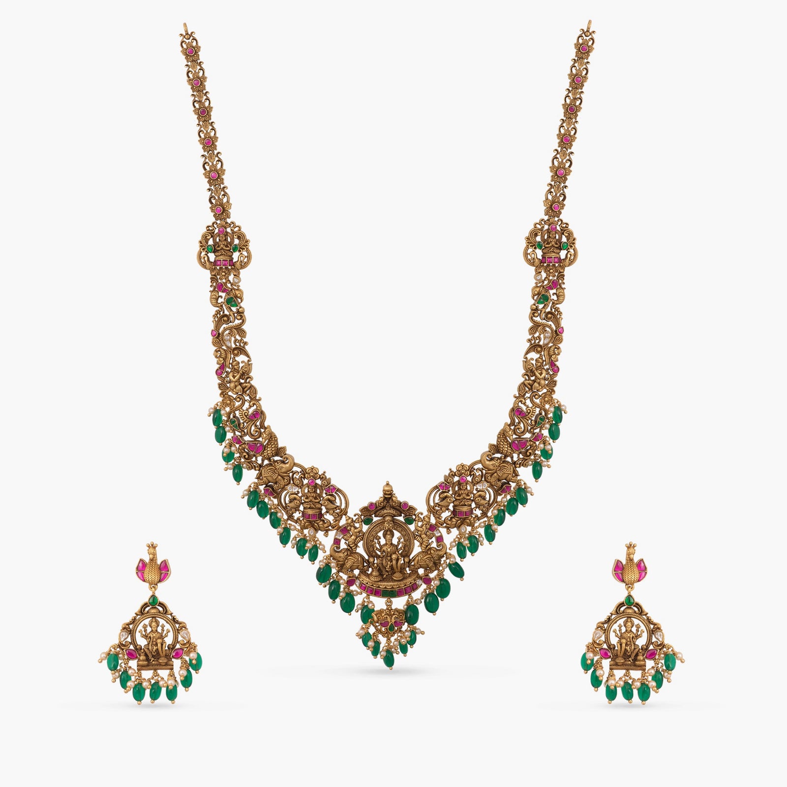 Vaibhav Antique Temple Silver Necklace Set