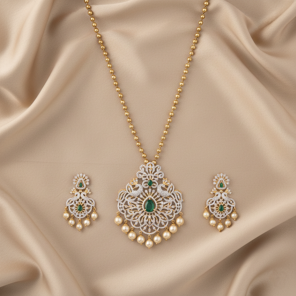 Sanvi CZ Silver Pendant Set