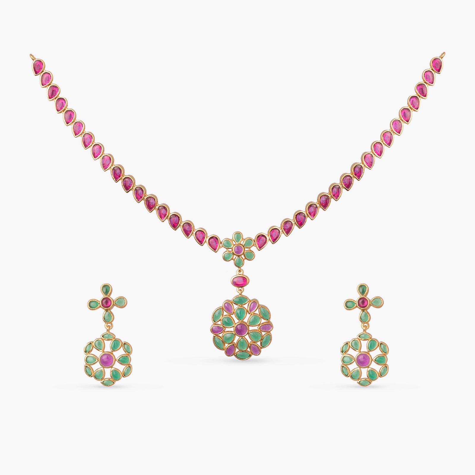 Aarohi Kempu Silver Necklace Set