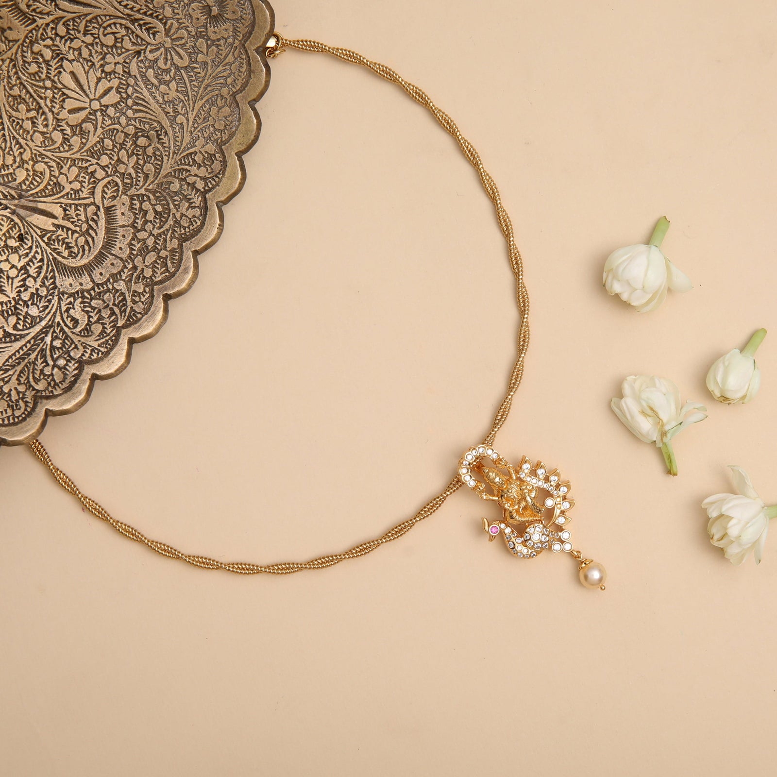 Padmavati CZ Gold Plated Silver Pendant Necklace