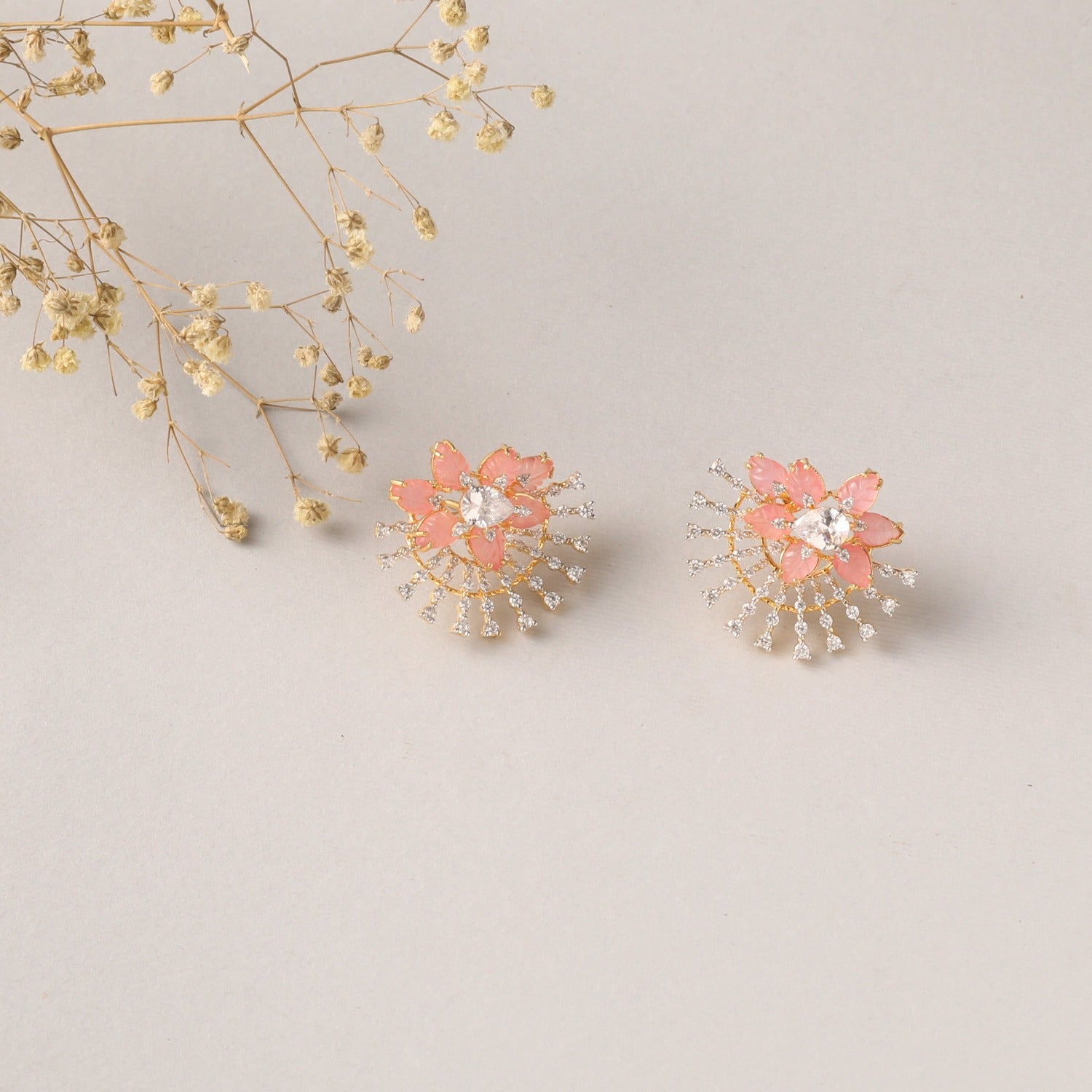 Garden Floral Serenity CZ  Silver Stud Earrings