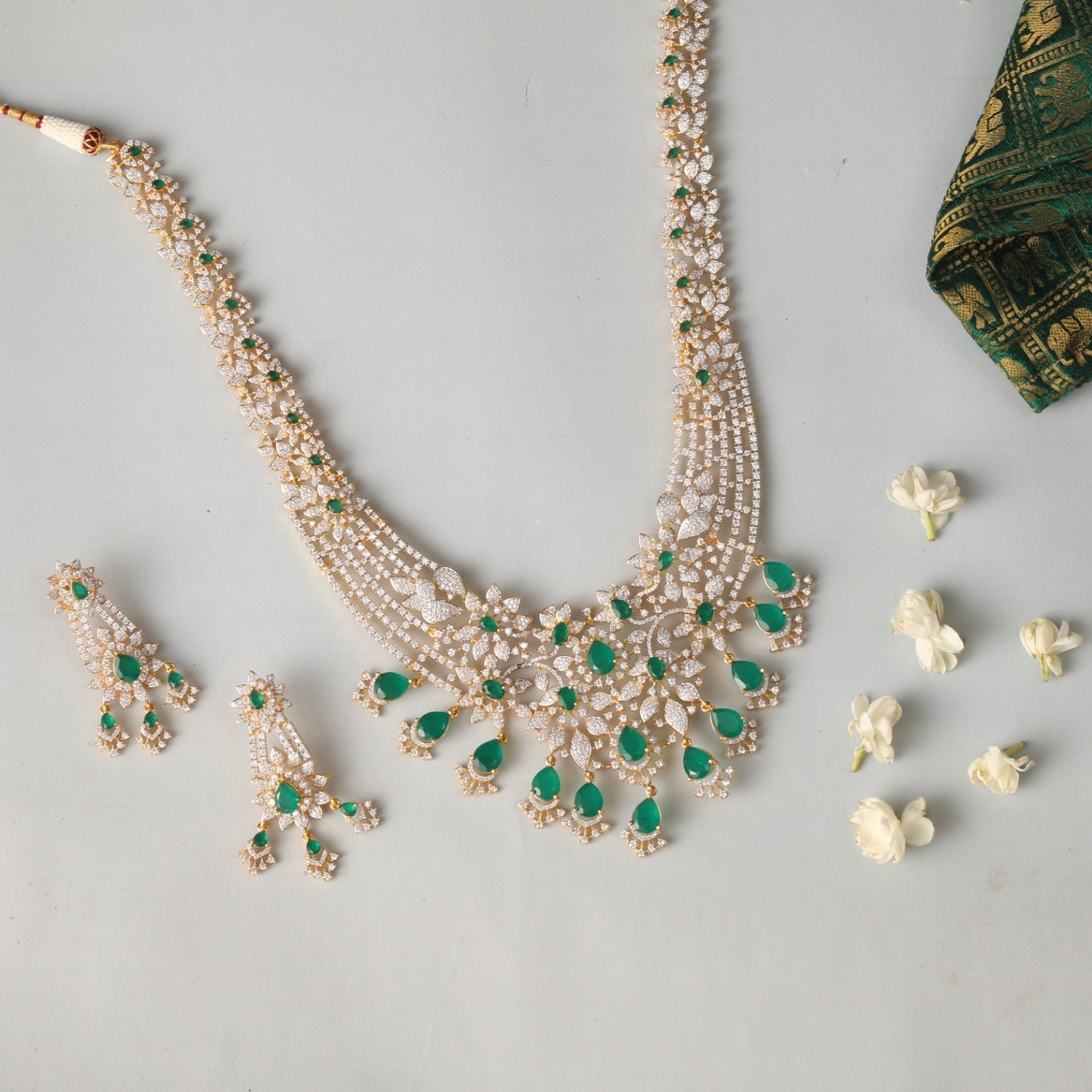 Zircons Adorned Blossoms CZ Silver Necklace Set