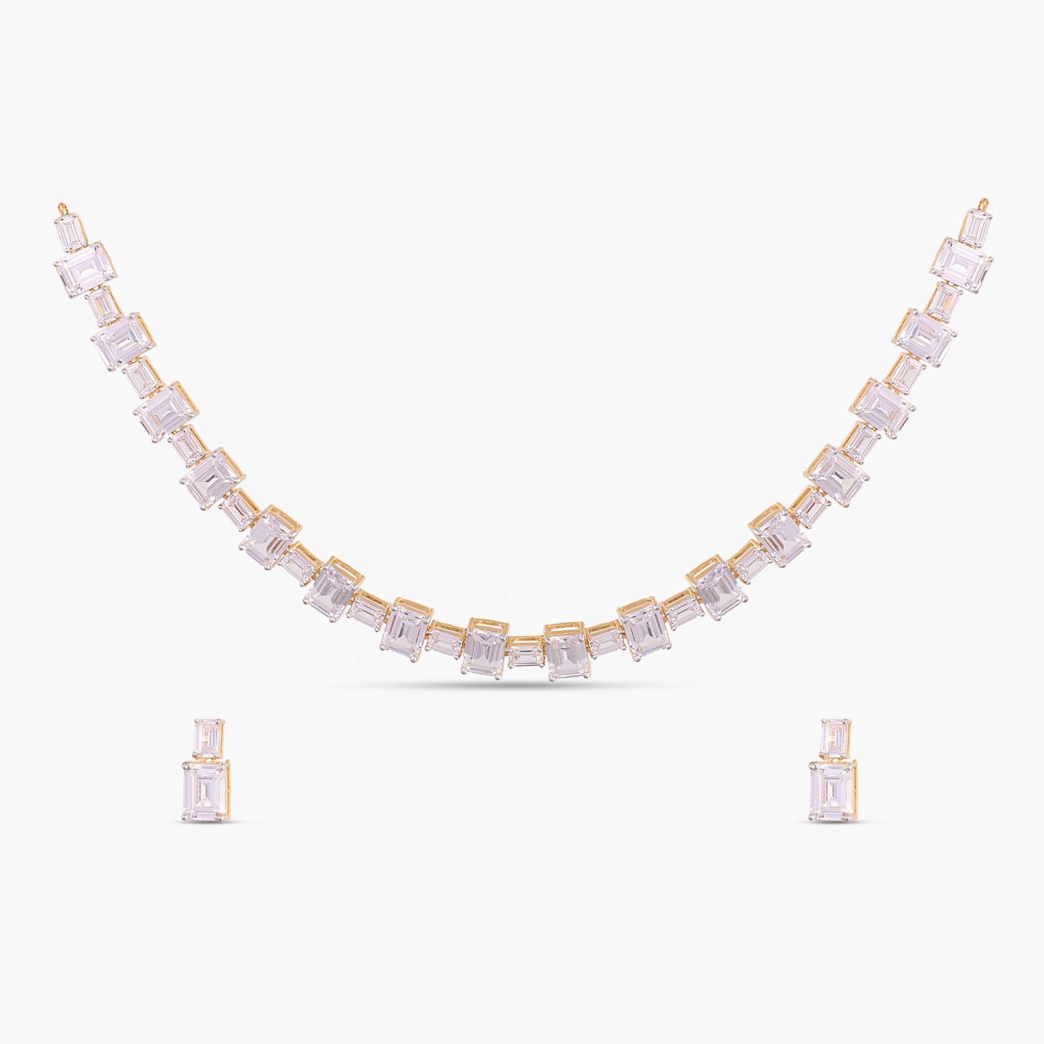 Cascading Emerald cut CZ Silver Necklace Set