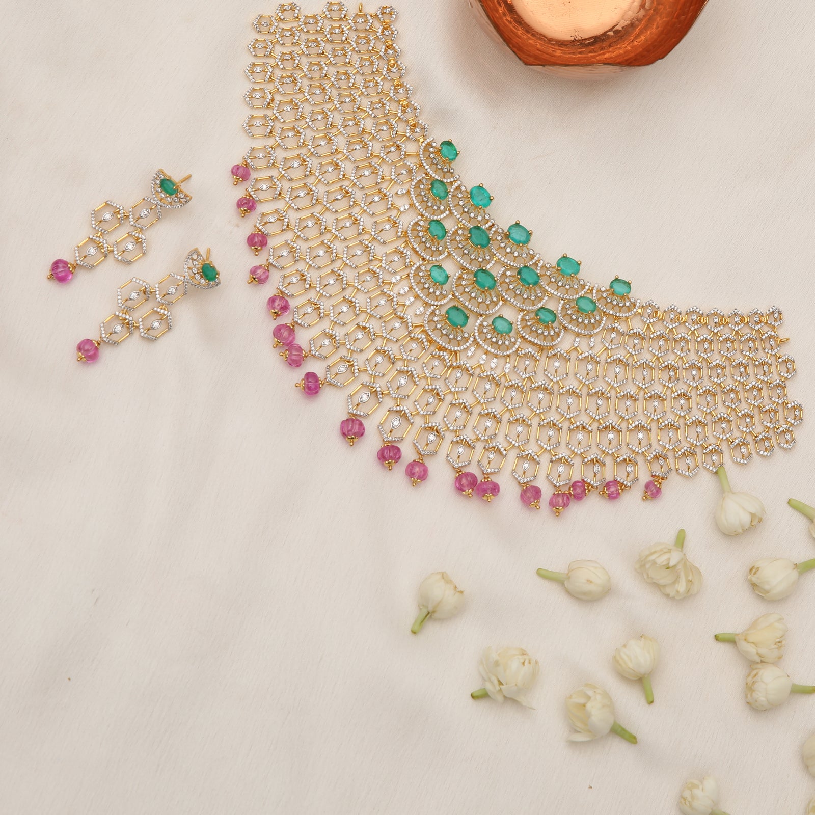 Prisha CZ Silver Choker Set