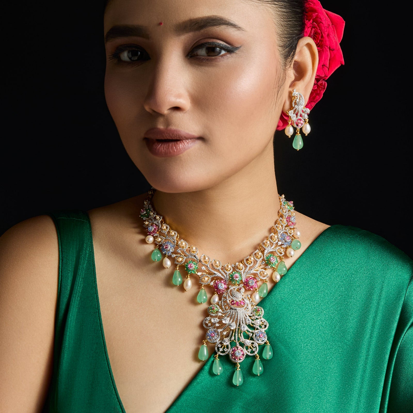 Mayuri CZ Silver Necklace Set