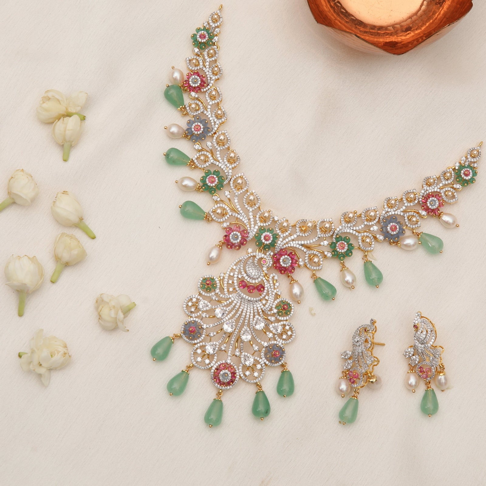 Mayuri CZ Silver Necklace Set