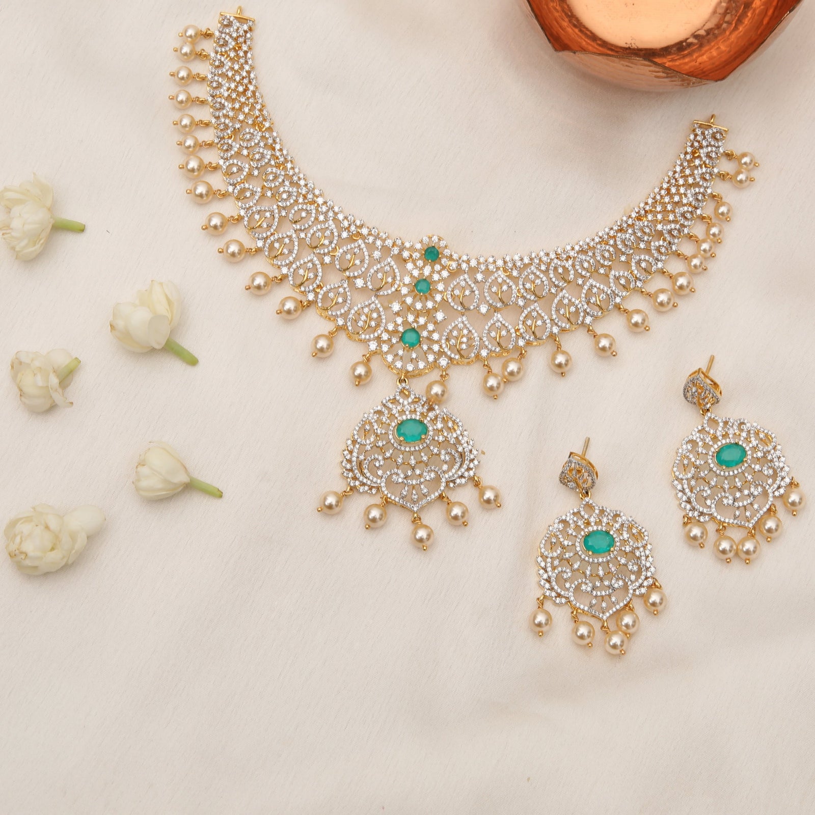 Neela Gold-Plated CZ Silver Necklace Set