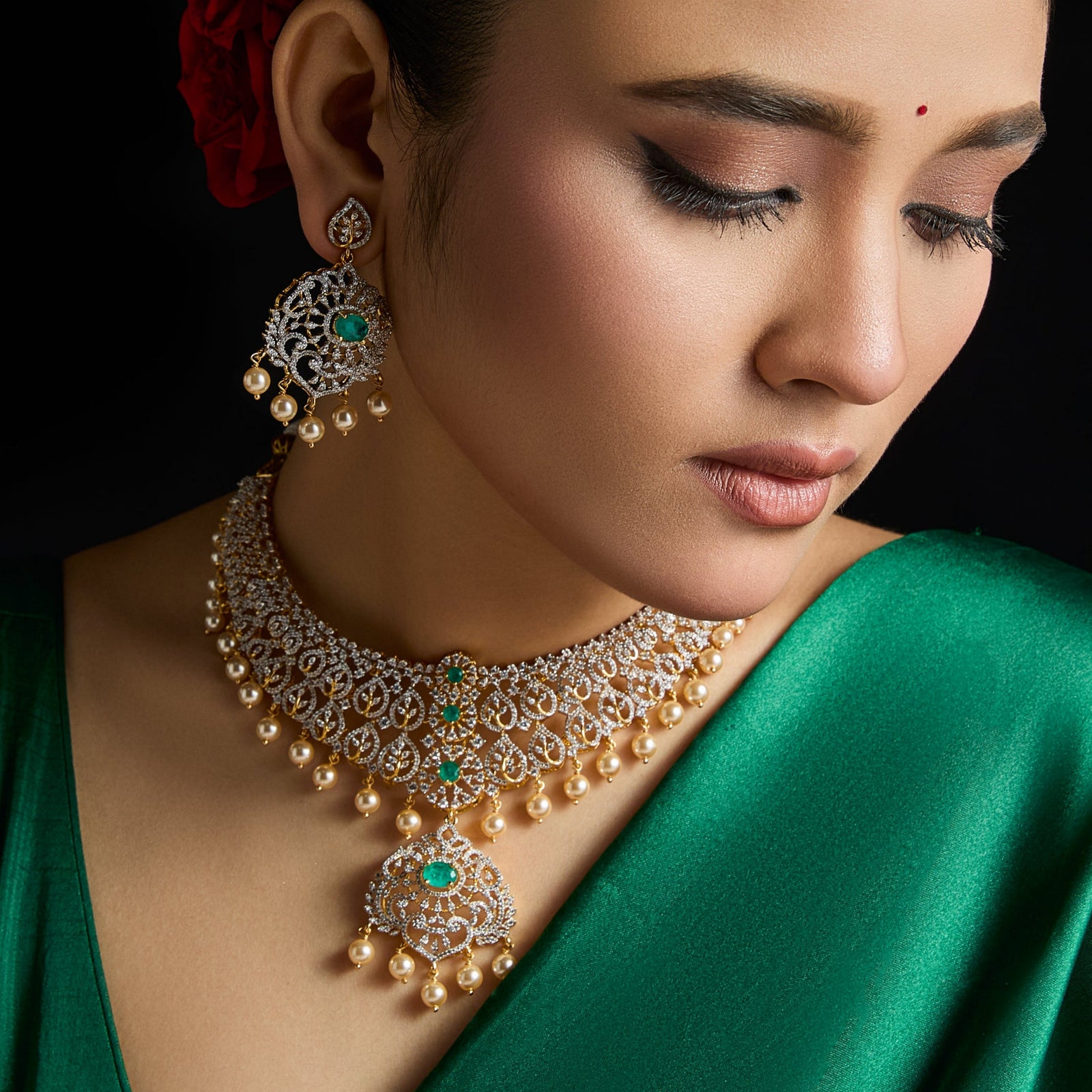 Neela Gold-Plated CZ Silver Necklace Set