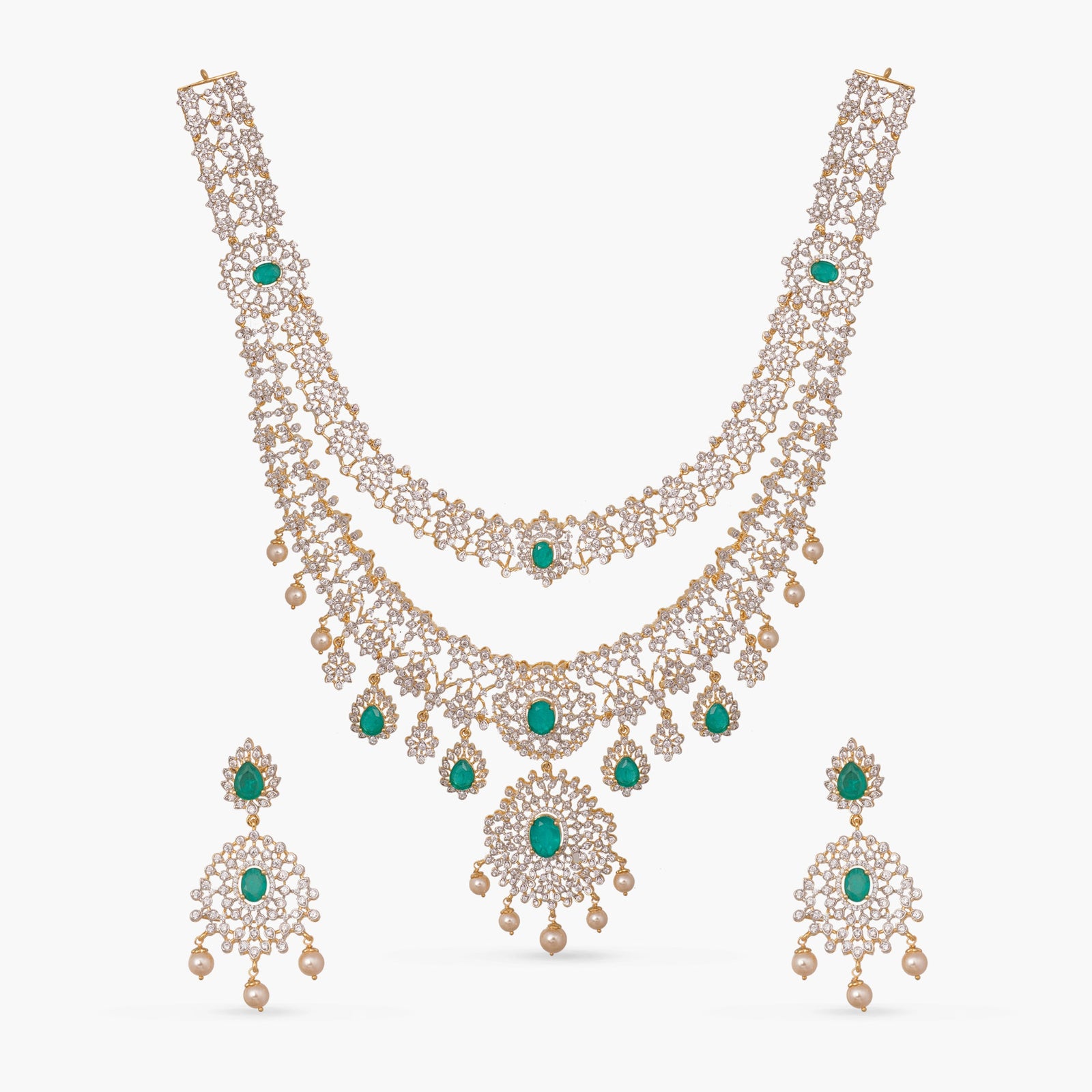 Rhea Double Layered CZ Silver Necklace Set