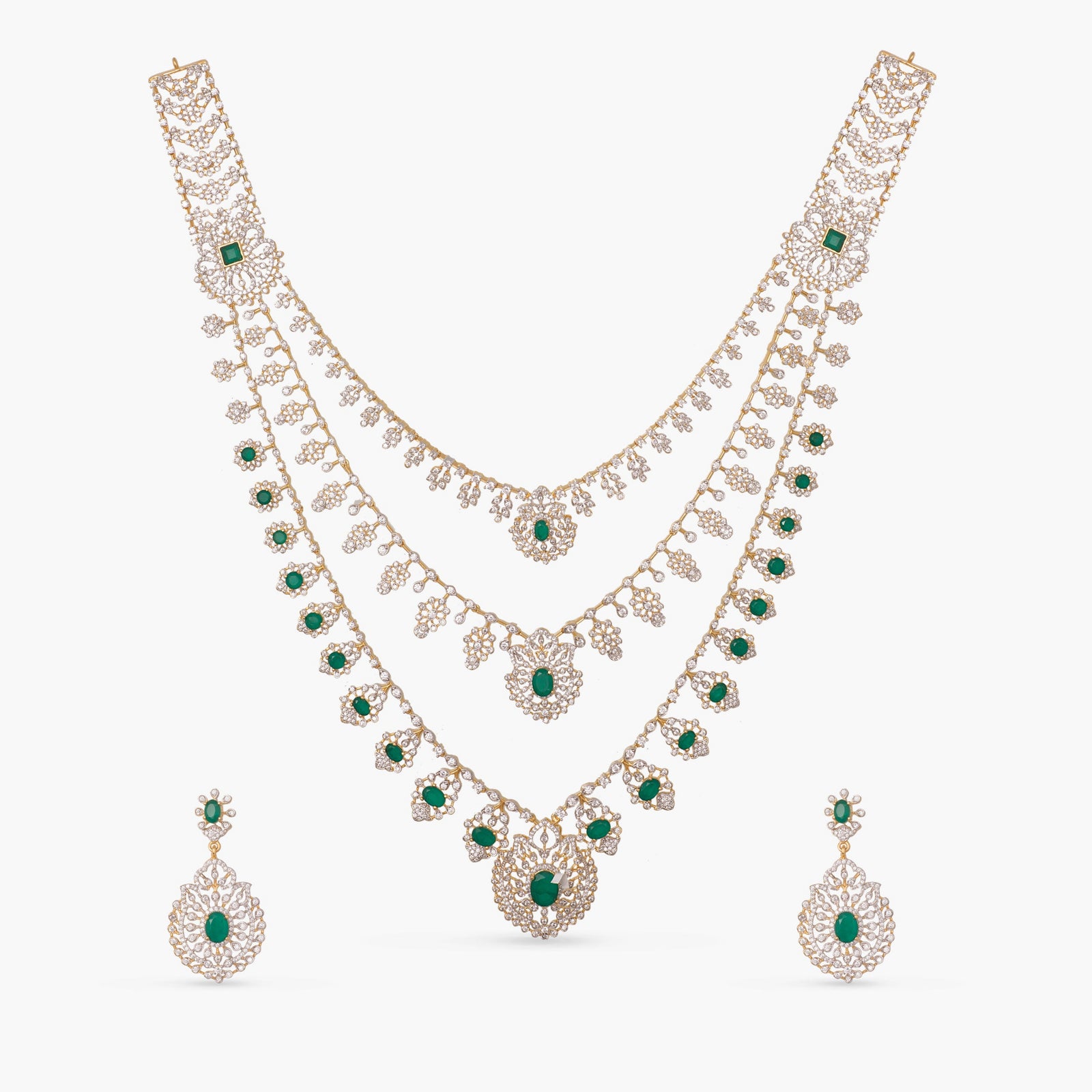 Aarika Layered CZ Silver Necklace Set