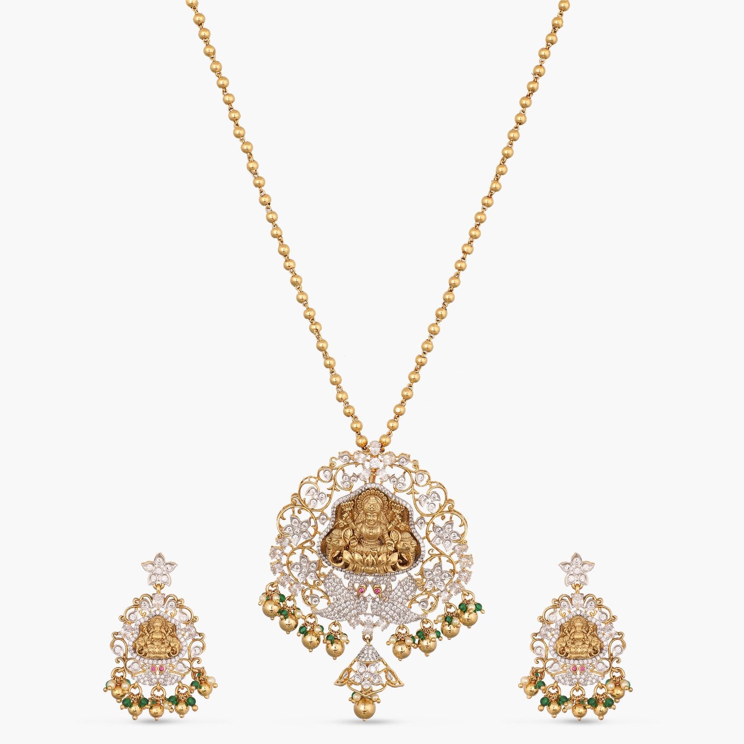 Vibha Antique CZ Silver Pendant Set