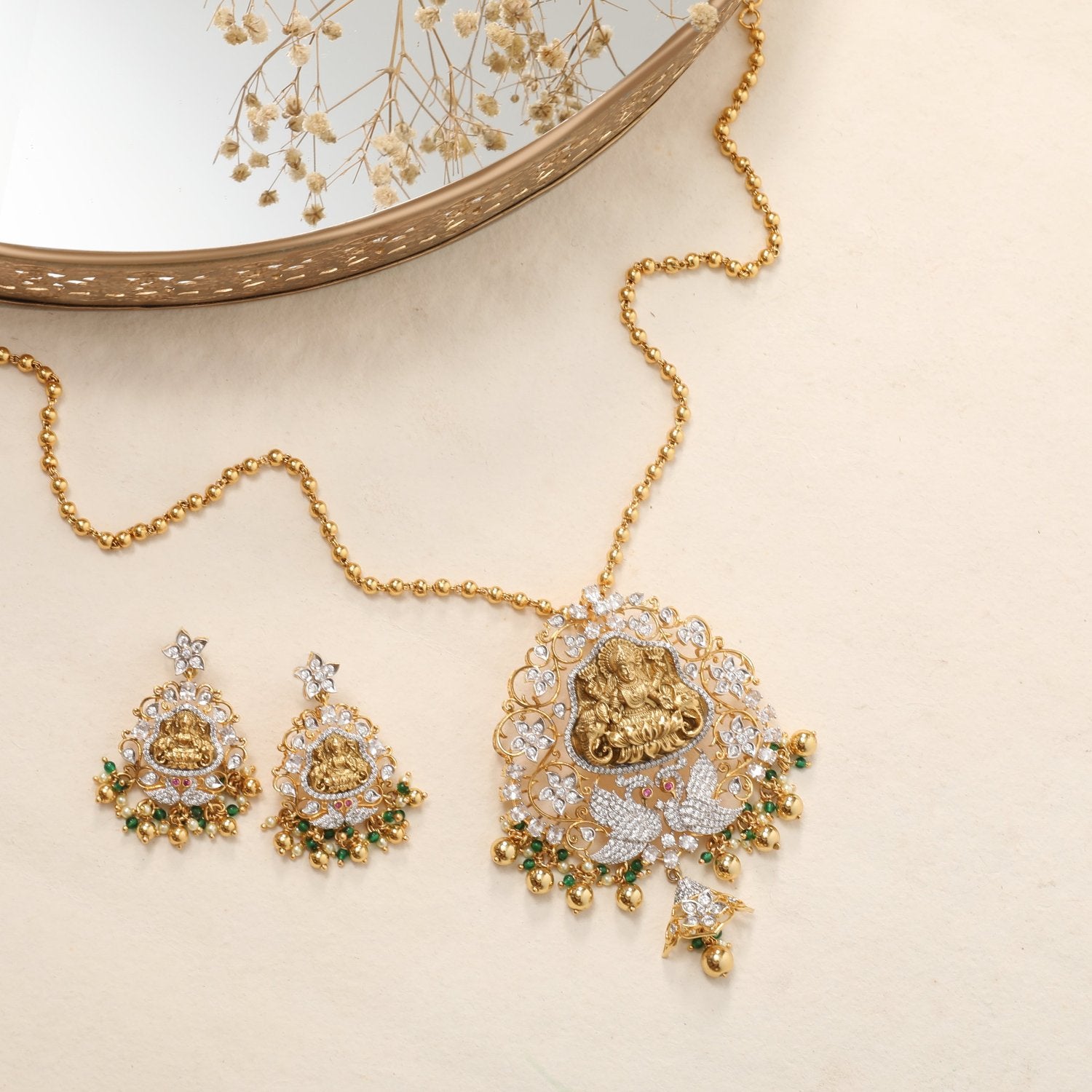Vibha Antique CZ Silver Pendant Set
