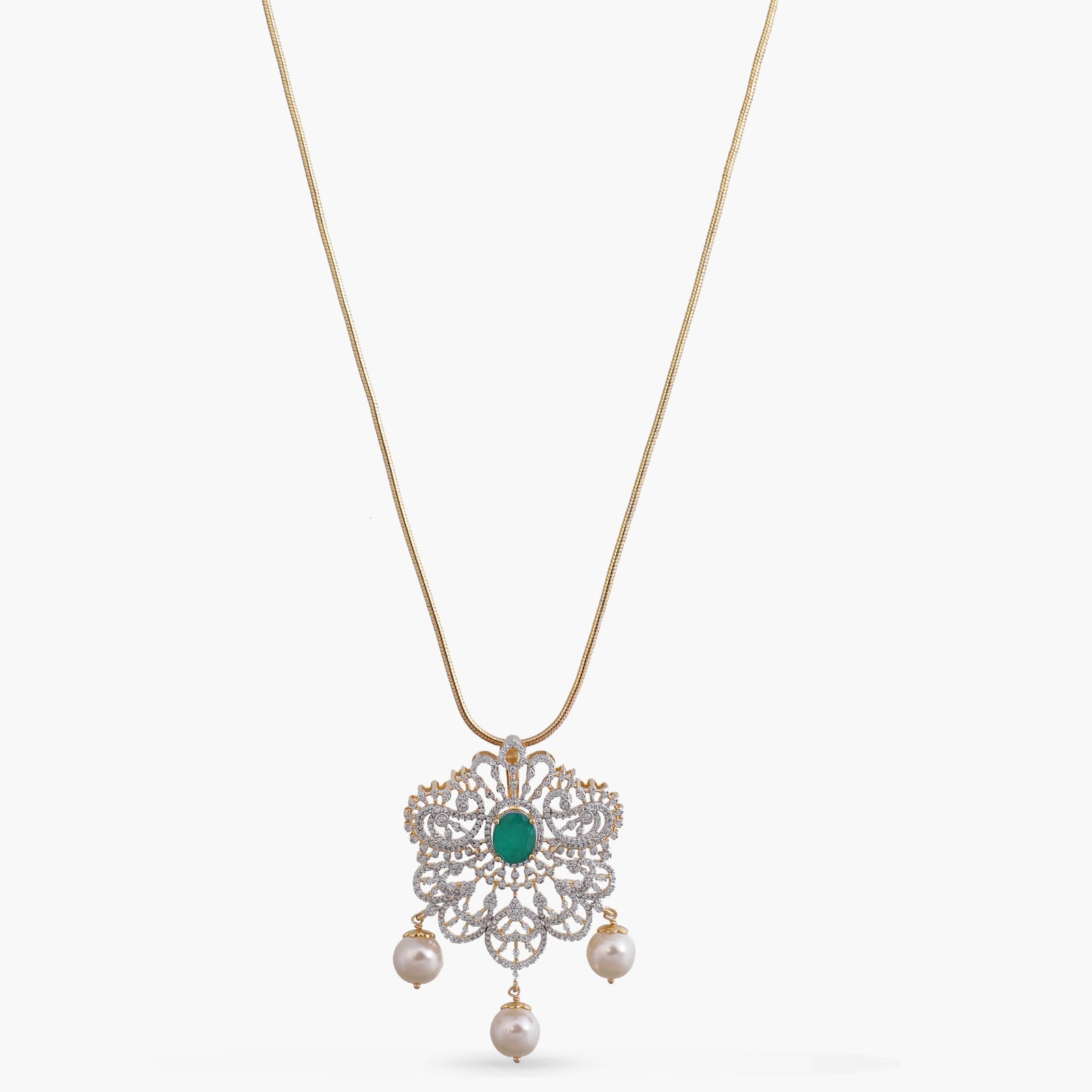 Pratyusha CZ Silver Pendant Necklace