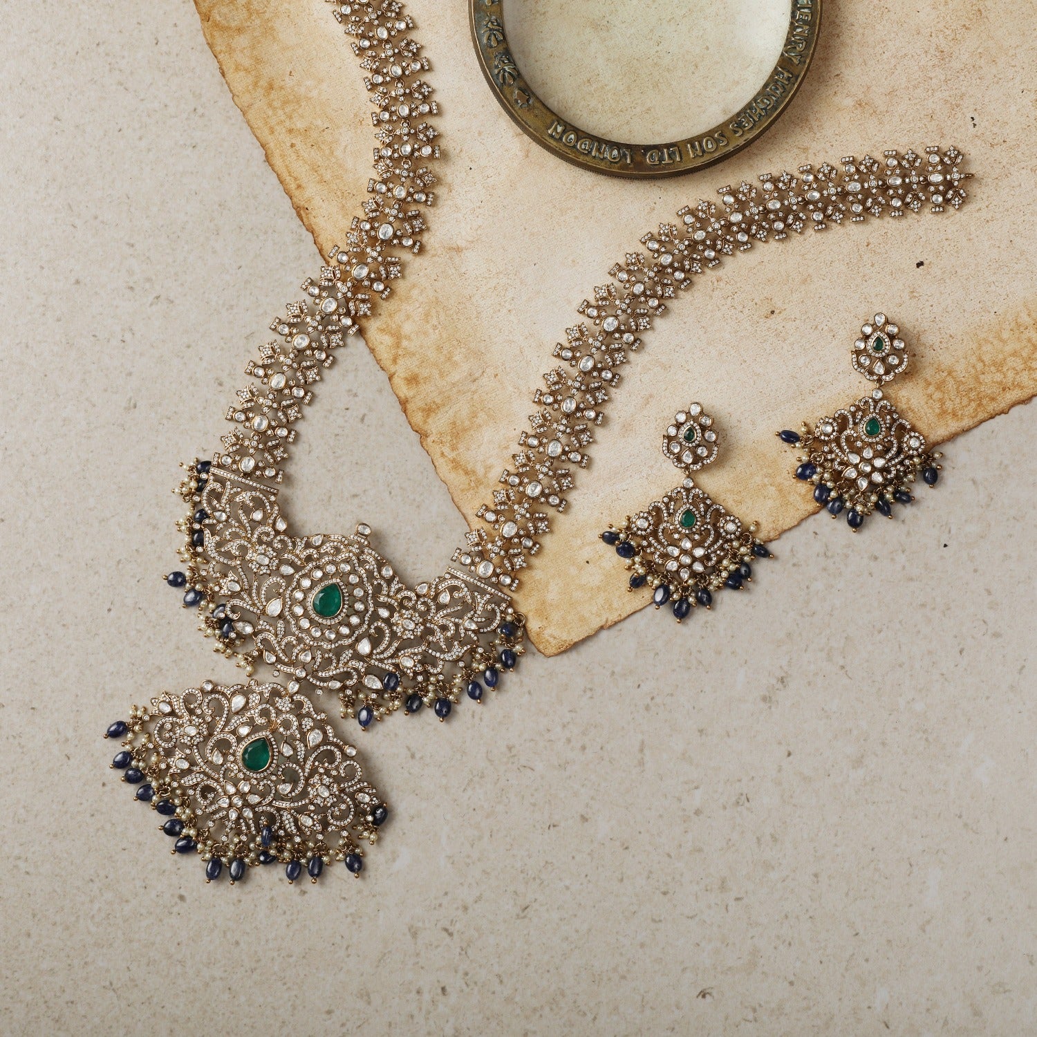 Floral Classic Moissanite Silver Long Necklace Set