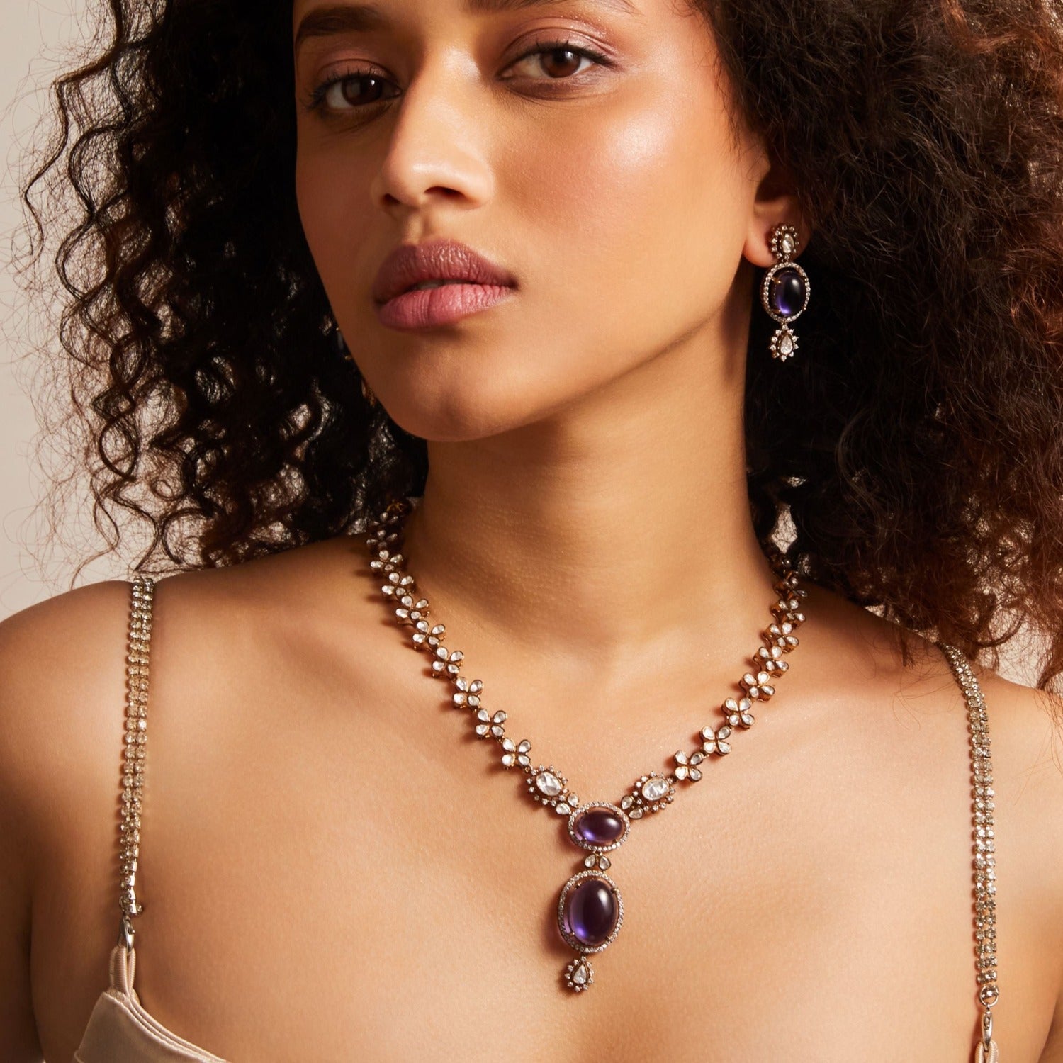 Sapphire Shine Moissanite Silver Necklace Set