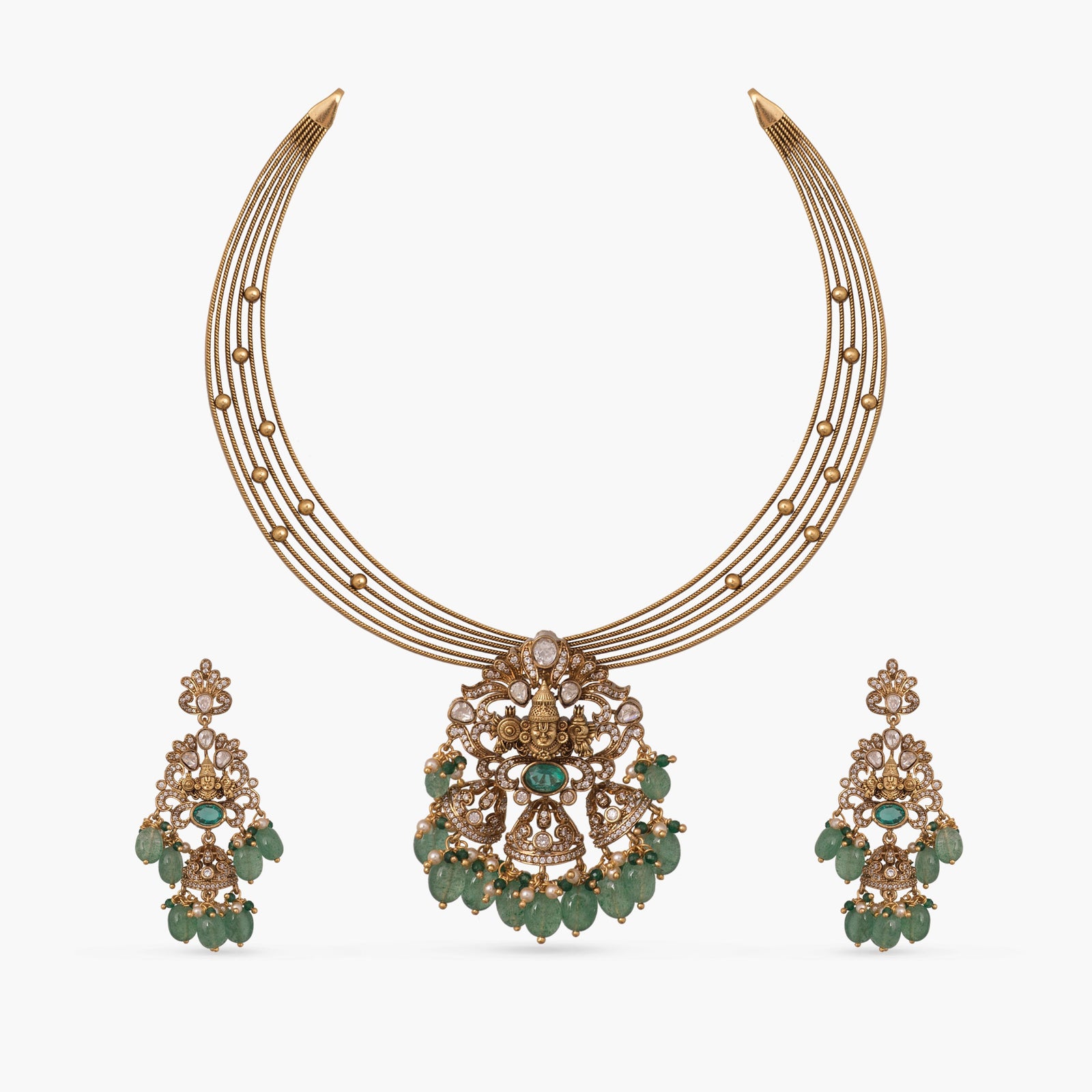 Diya Kempu Antique Silver Necklace Set