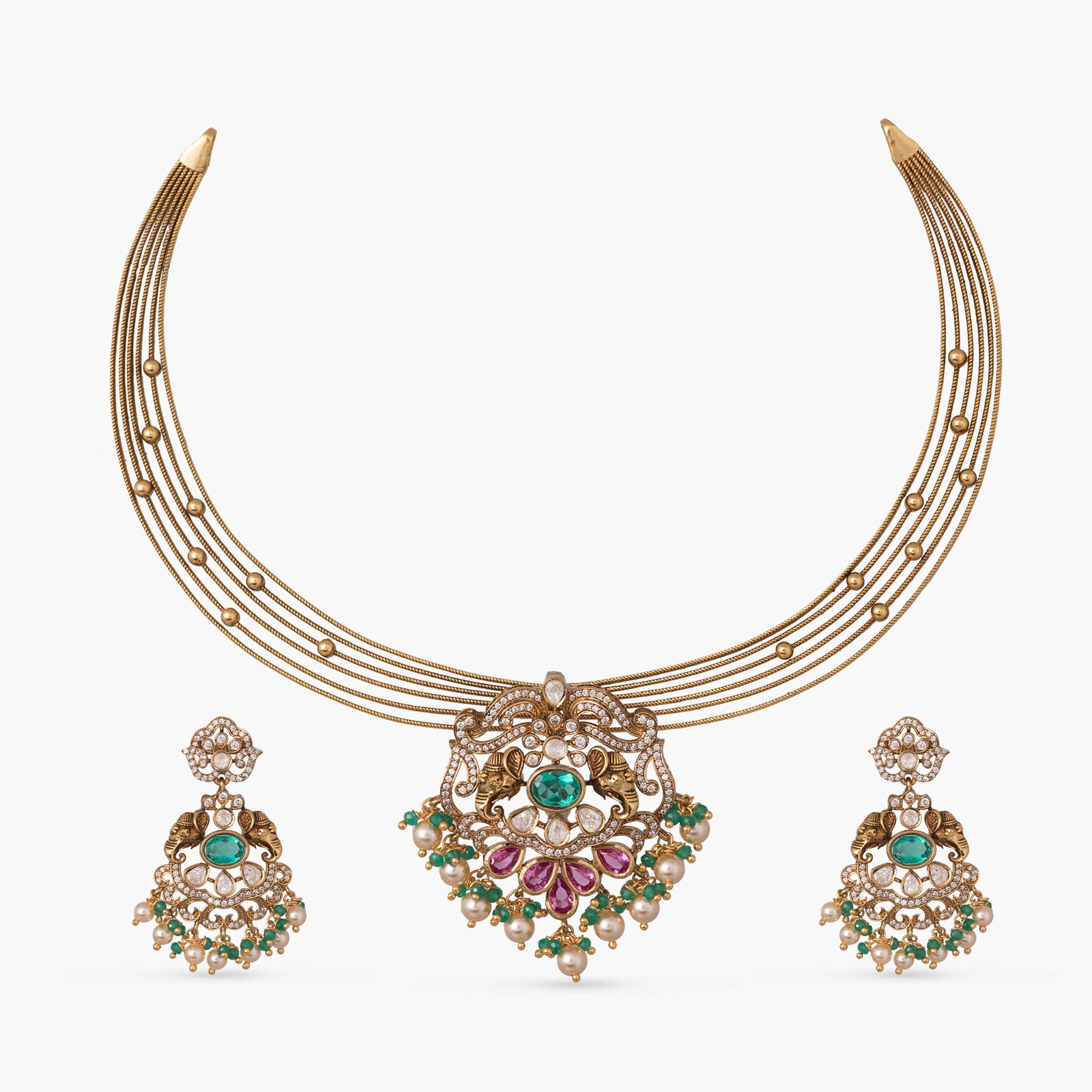 Anaya Kempu Antique Silver Necklace Set