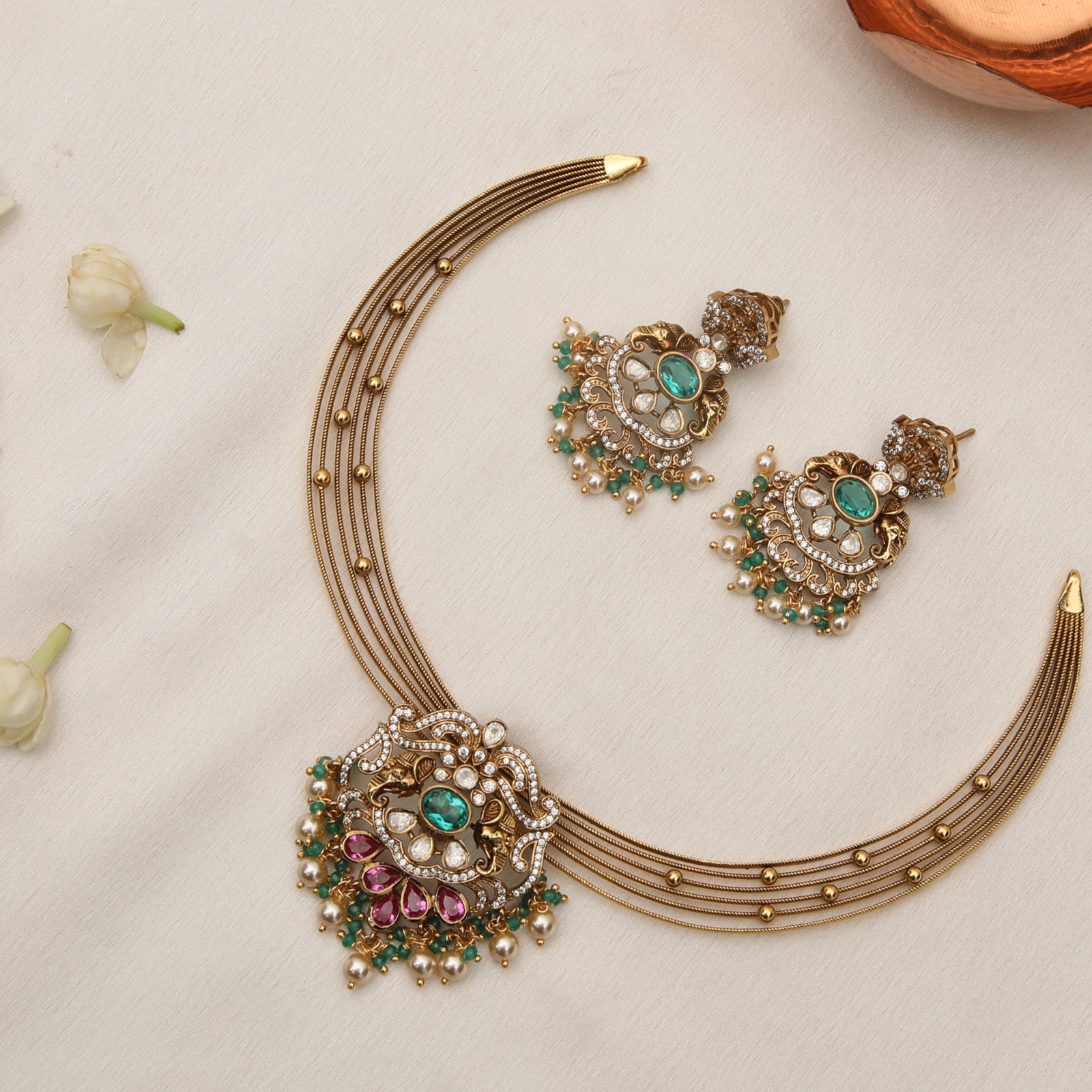 Anaya Kempu Antique Silver Necklace Set