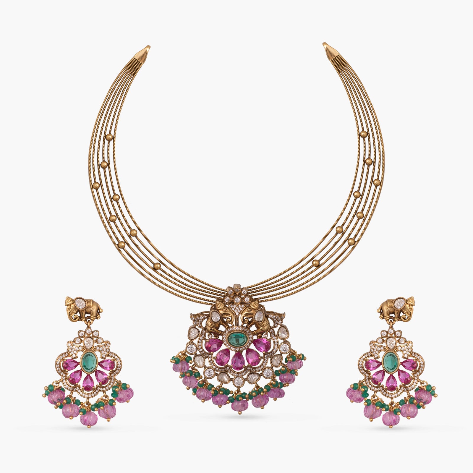 Hansini Kempu Antique Silver Necklace Set