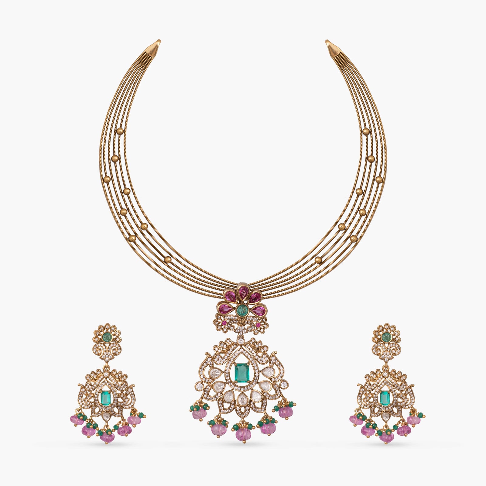 Mohana Kempu Antique Silver Necklace Set