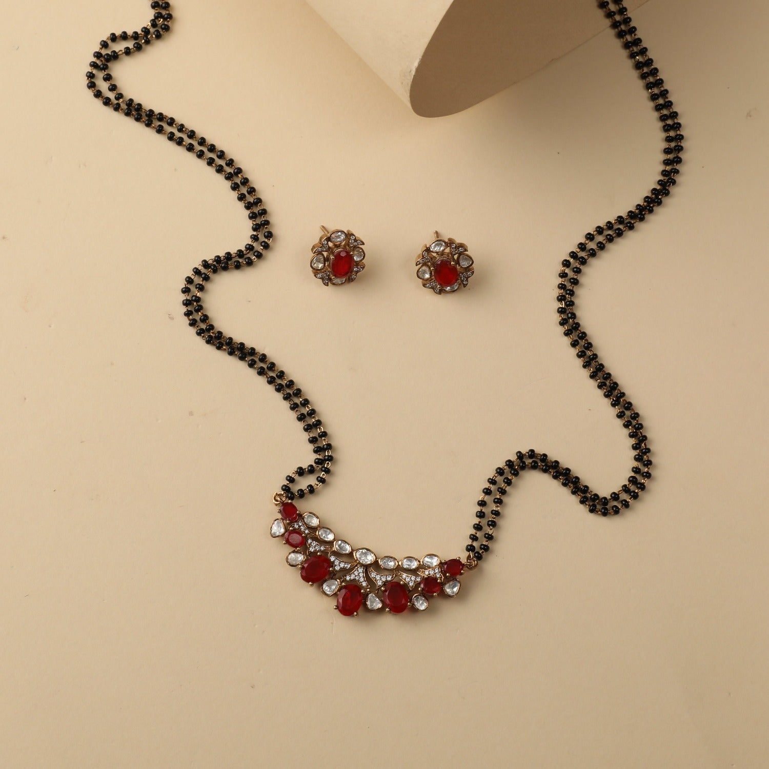 Ruby Moissanite Silver Mangalsutra Necklace Set