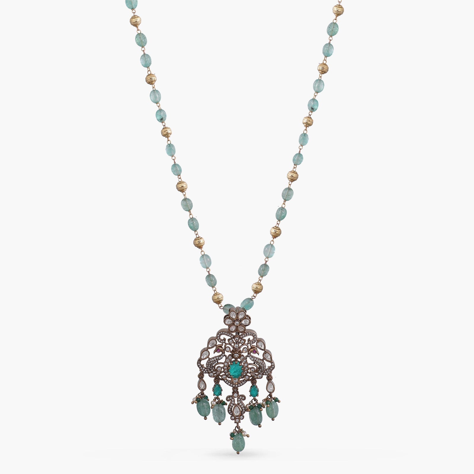 Arpita Moissanite Silver Beaded Pendant Necklace