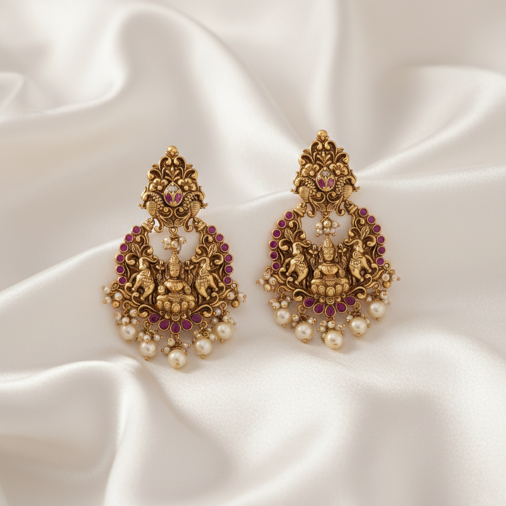 Dhriti Nakshi Silver Chandbali Earrings