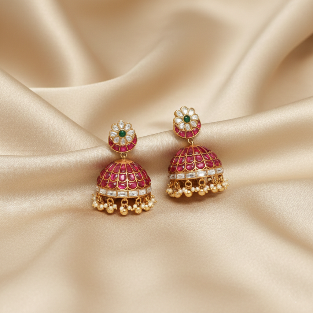 Floral Jhumki Silver Earrings