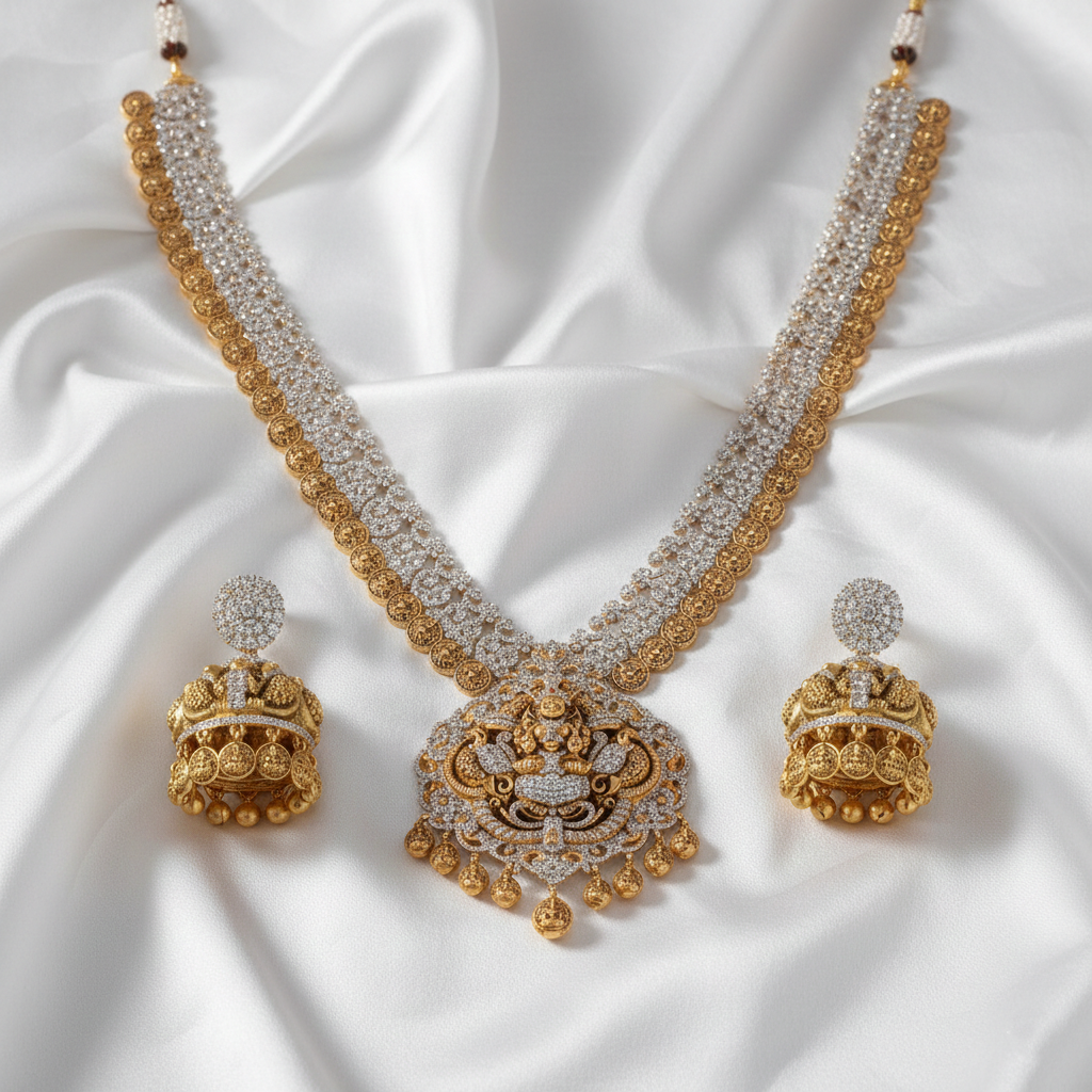 Lakshita Antique Nakshi Silver CZ Necklace Set
