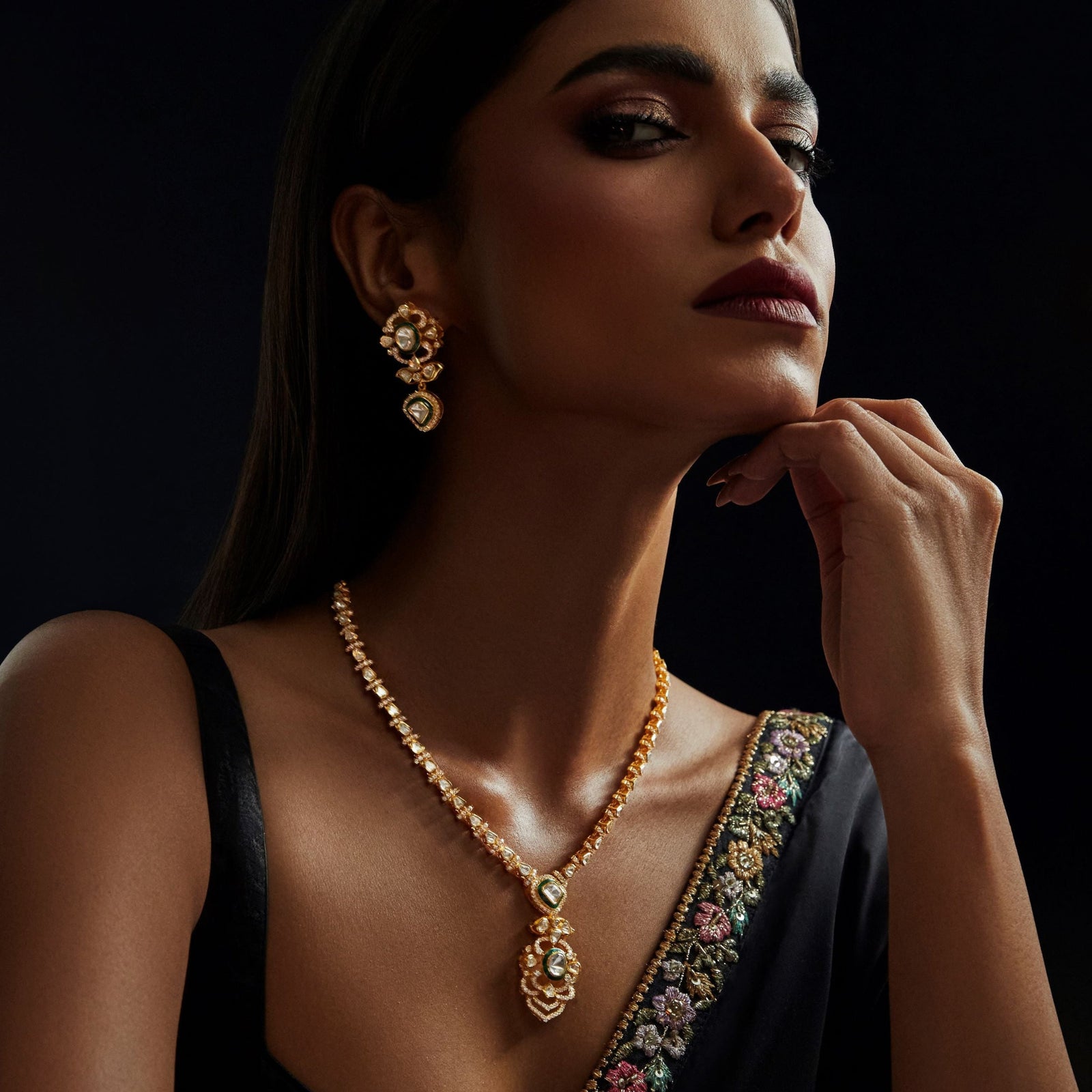 Vrinda Moissanite Silver Necklace Set