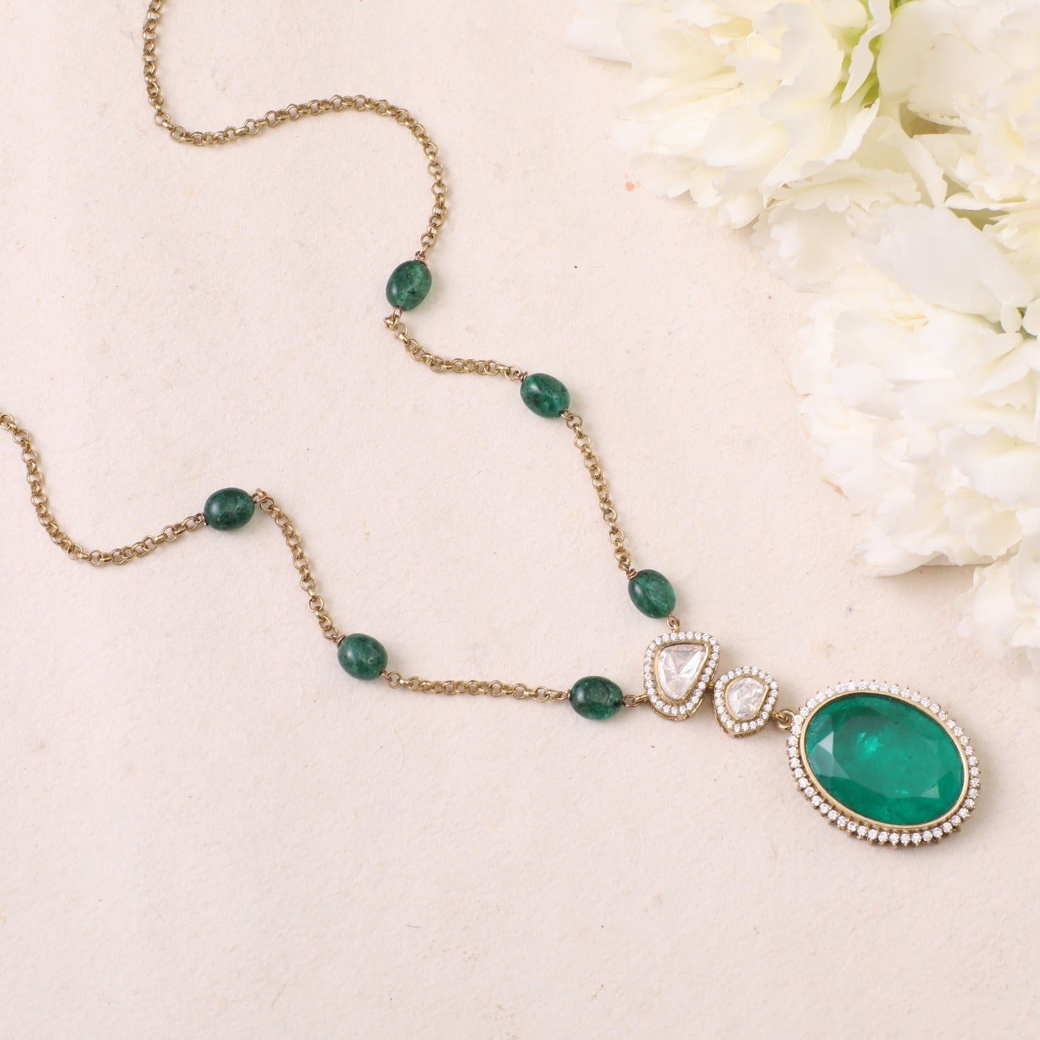 Safa Moissanites and Gemstone Silver Pendant Necklace