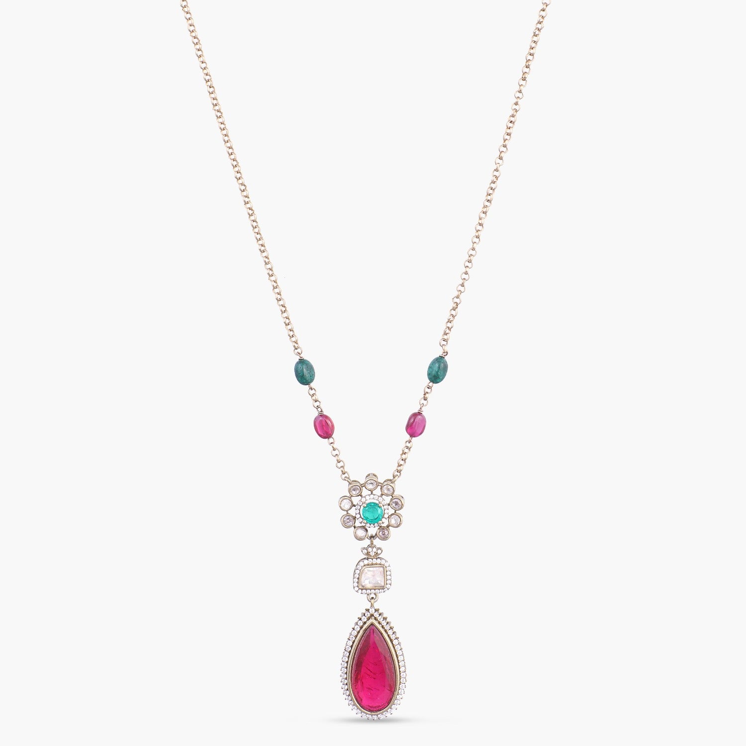 Amira Moissanites and Gemstone Silver Pendant Necklace