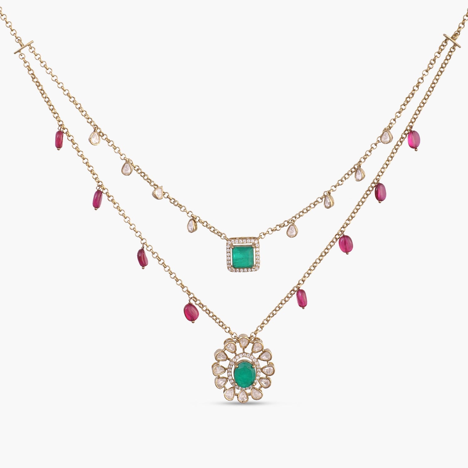 Aarzoo Moissanites and Gemstone Silver Layered Necklace