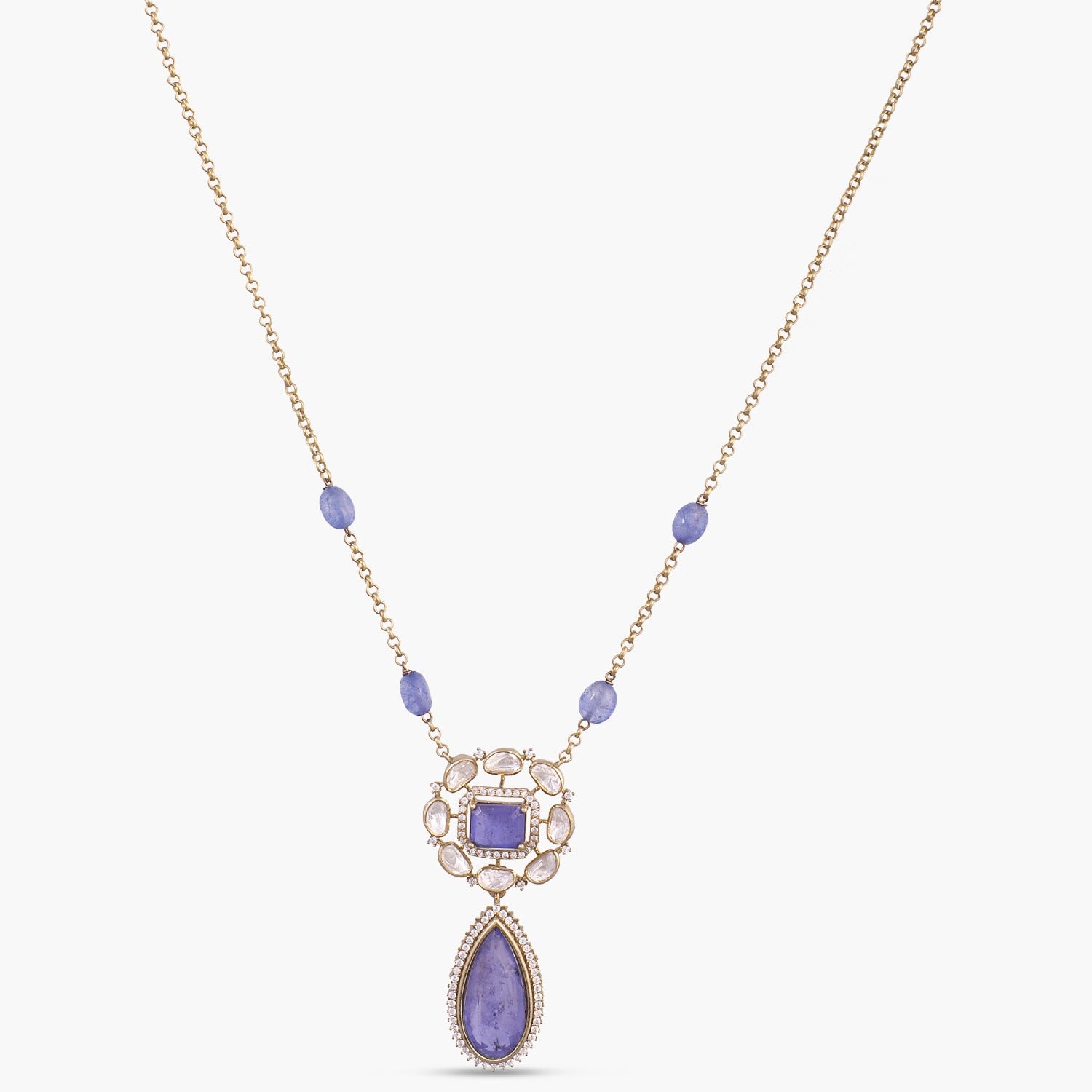 Gulzar Moissanite and Gemstone Silver Pendant Necklace
