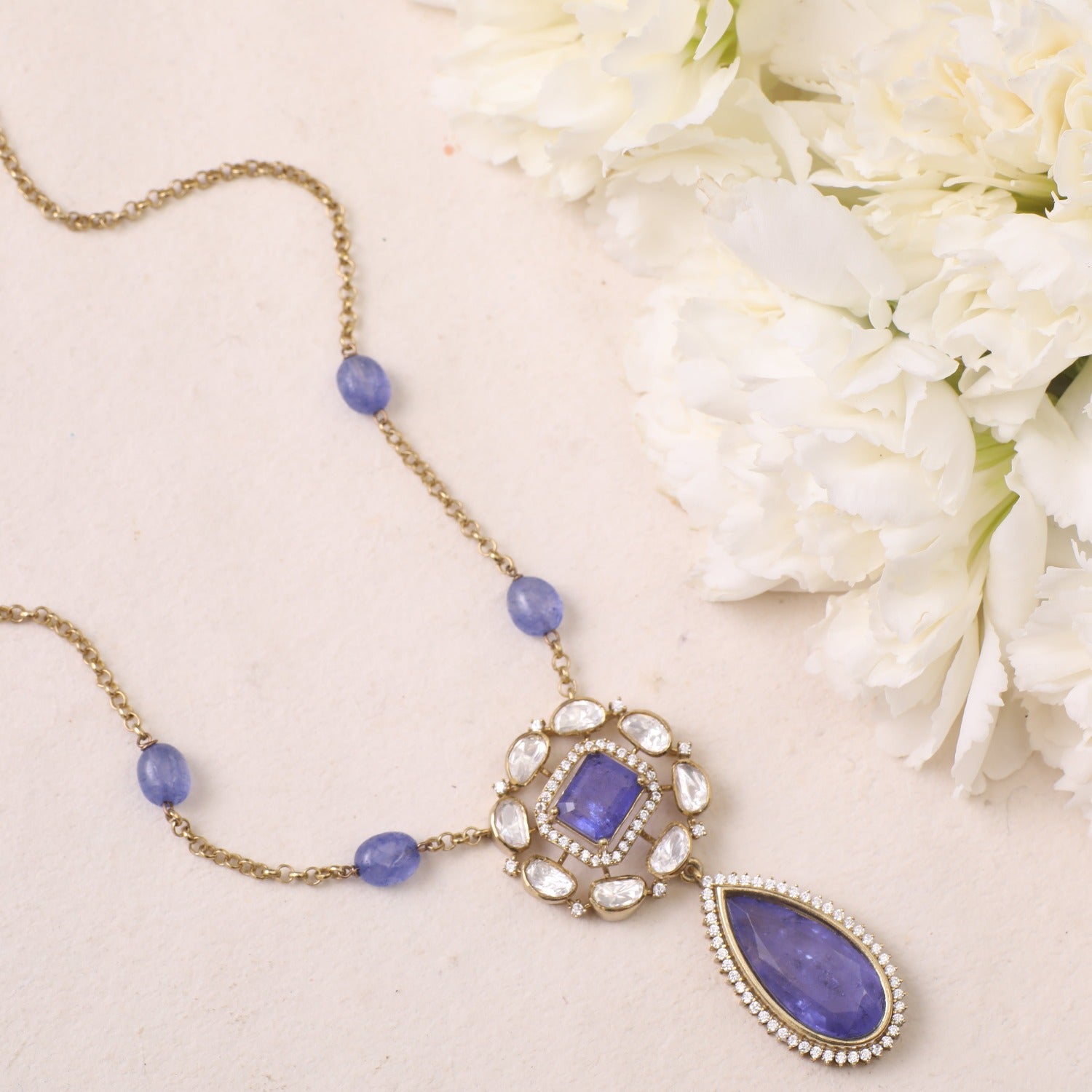 Gulzar Moissanite and Gemstone Silver Pendant Necklace