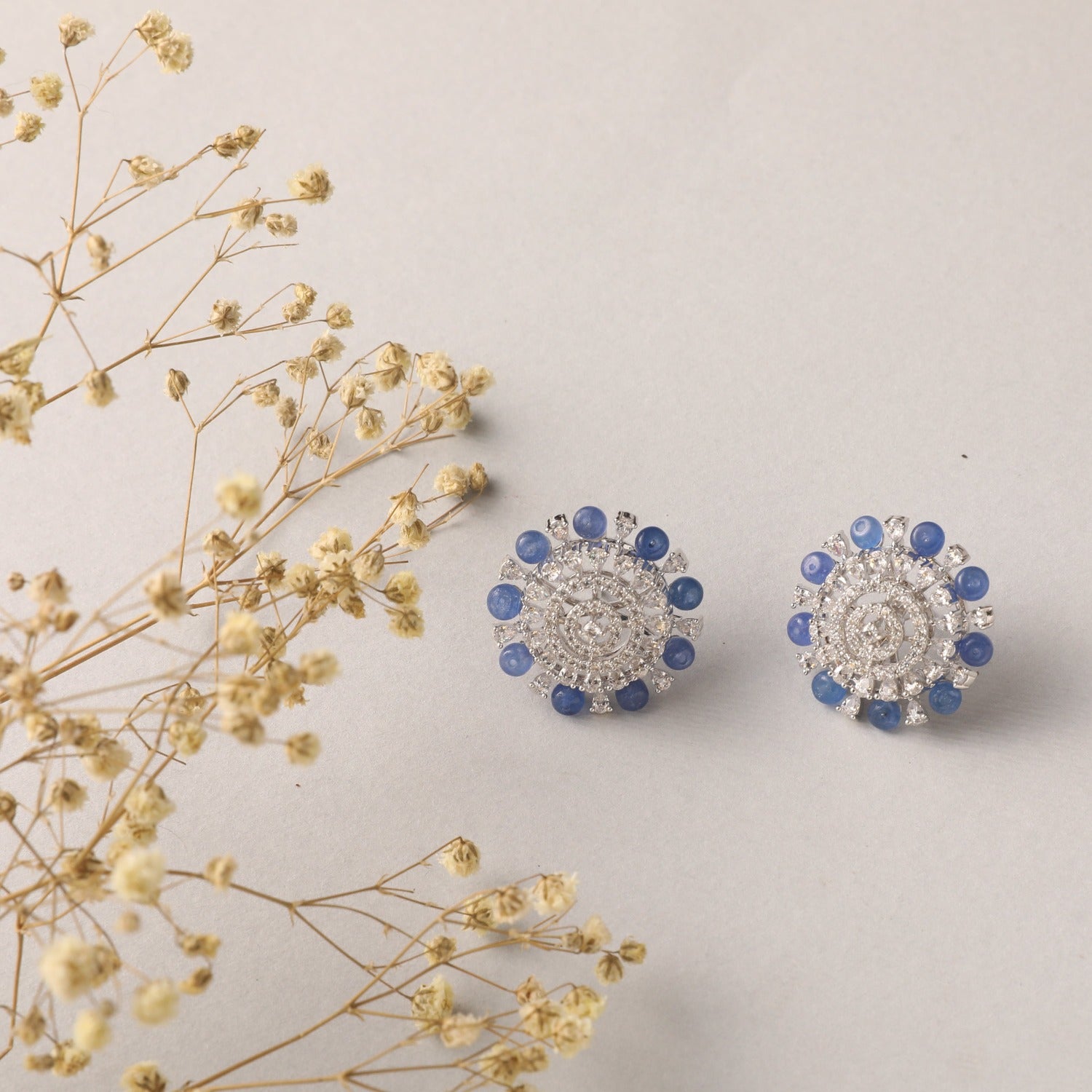 Radiant Blue Oasis Silver CZ Stud Earrings