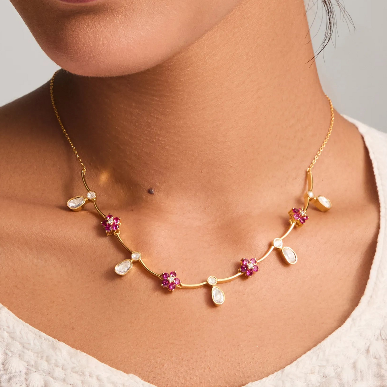 Twilight Moissanite Silver Floral Necklace