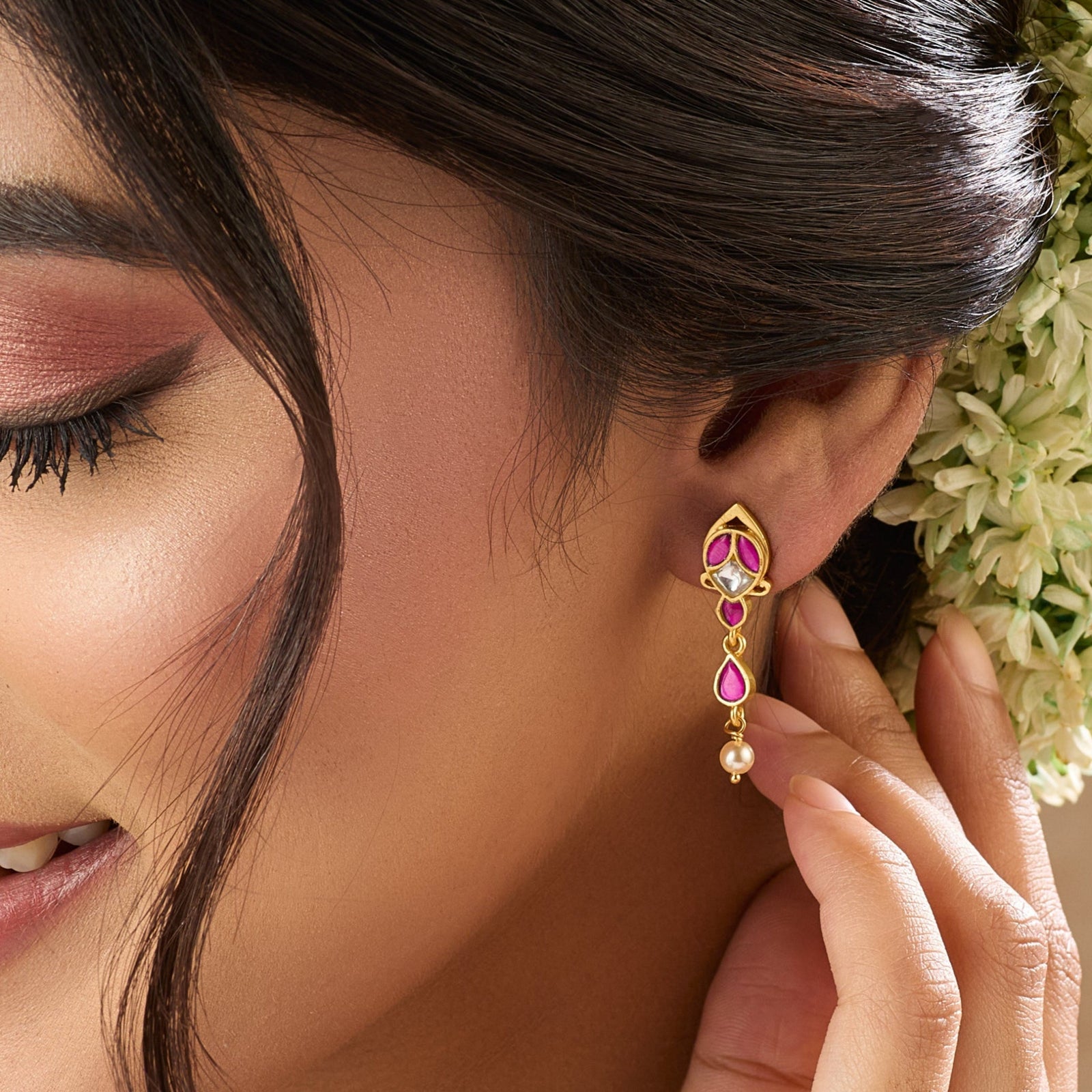 Parijat Jadau Silver Drop Earrings