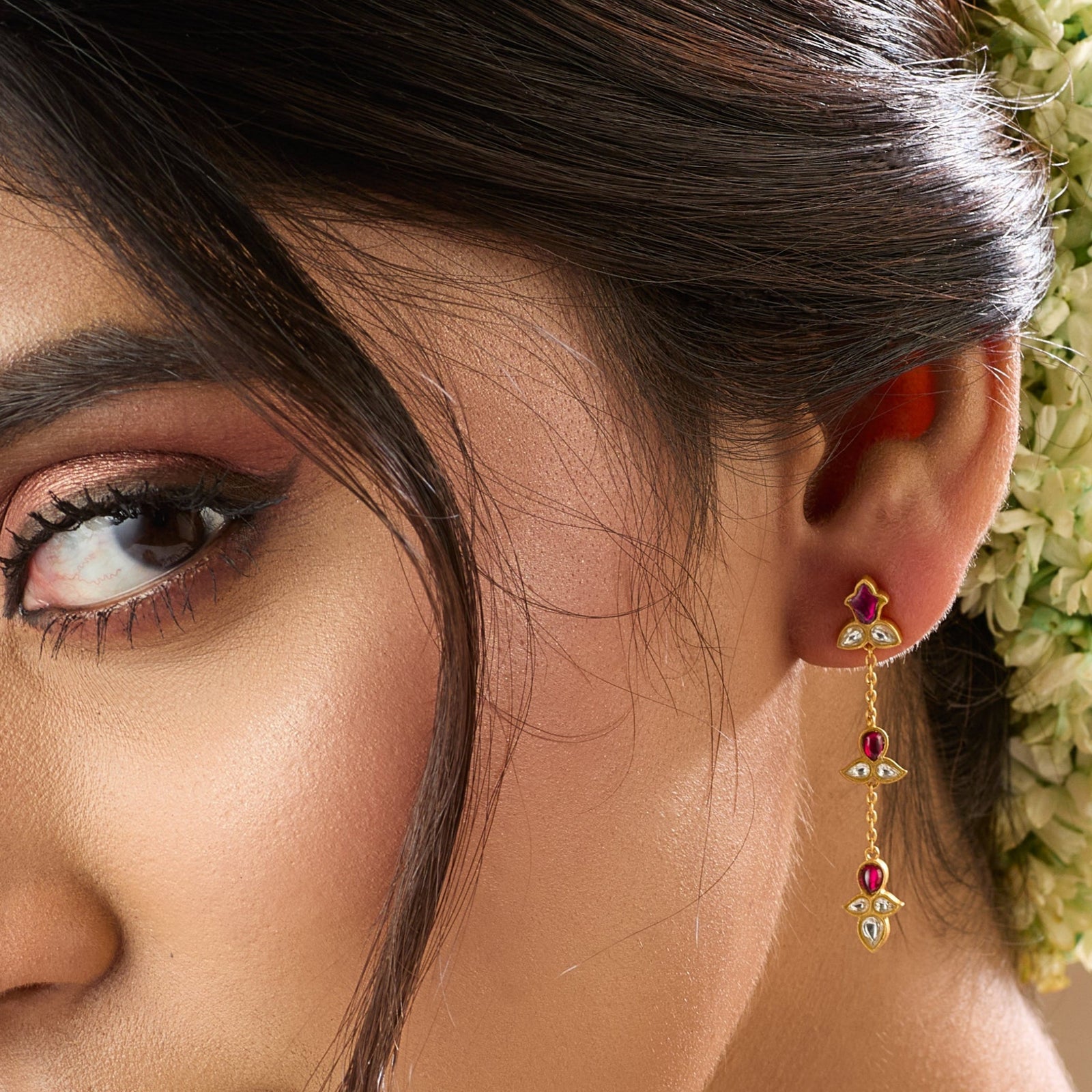 Rekha Jadau Silver Drop Earrings