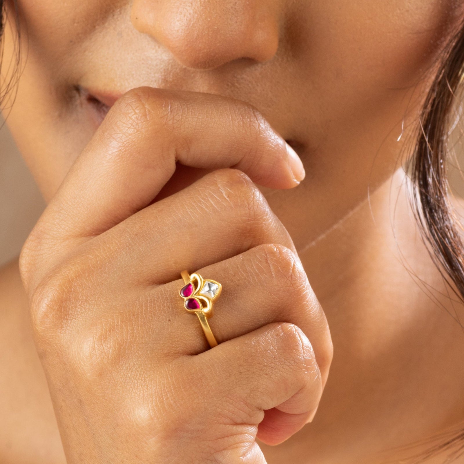 Pakhi Jadau Silver Ring