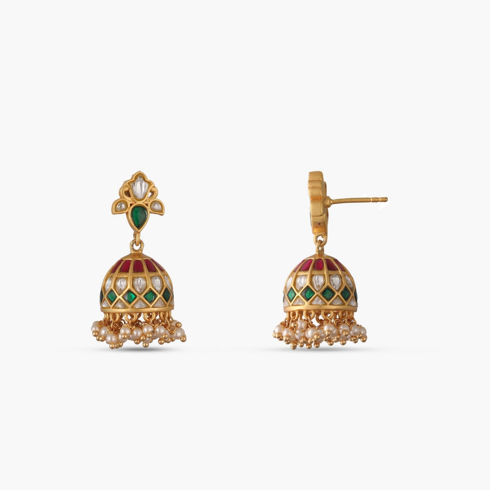Pushpa Kempu Jadau Silver Jhumka Earrings