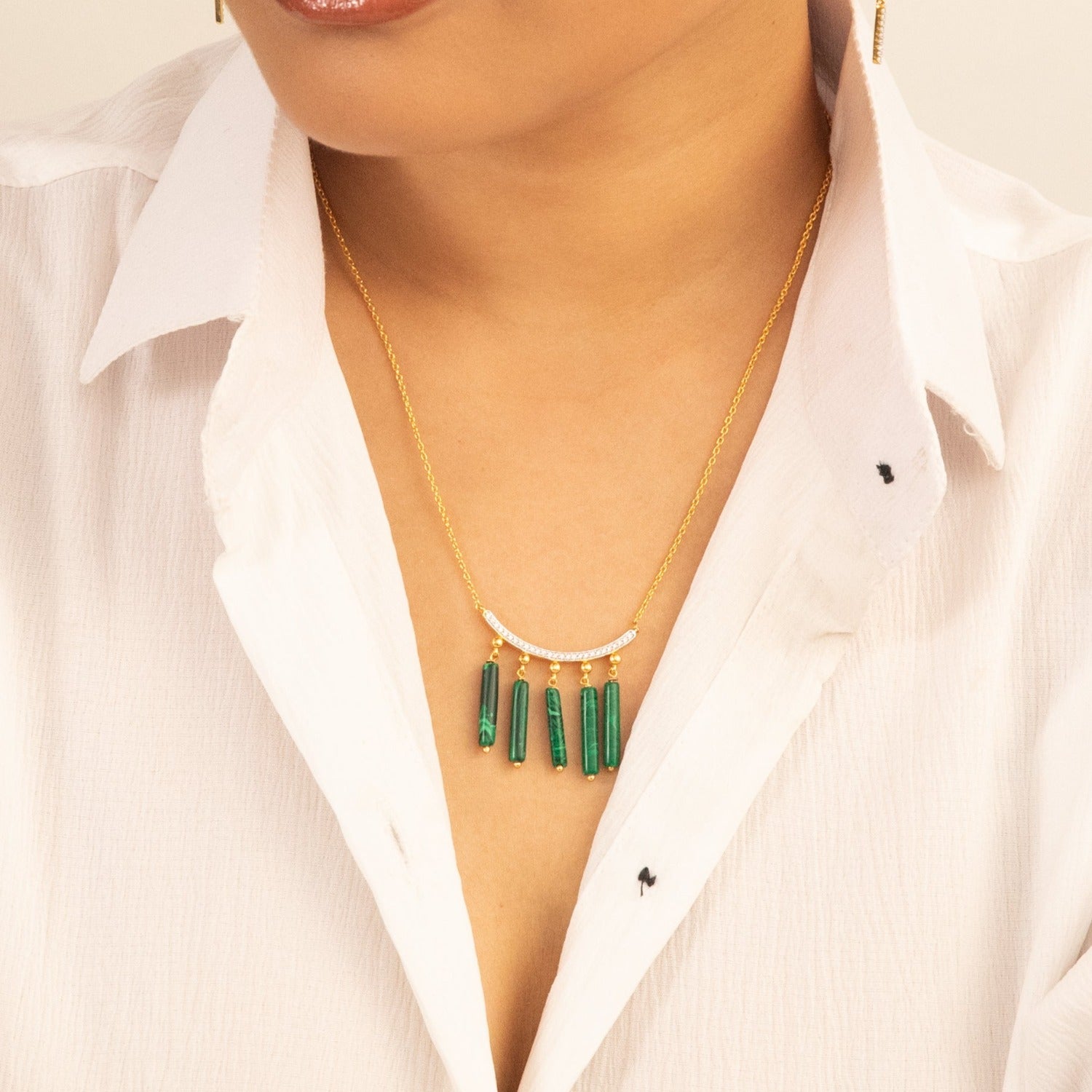 Malachite Line Charm Silver Necklace