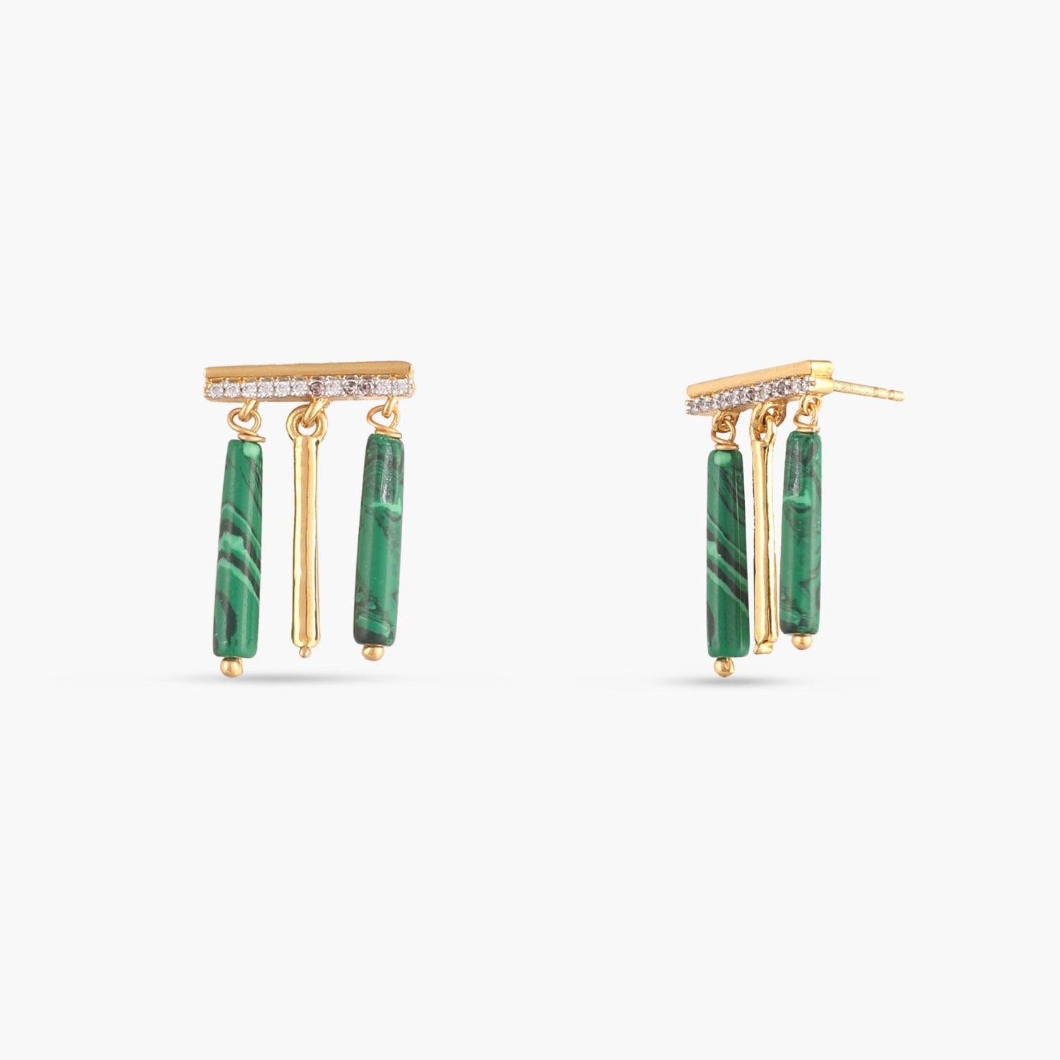 Malachite Simple Silver Drop Earrings