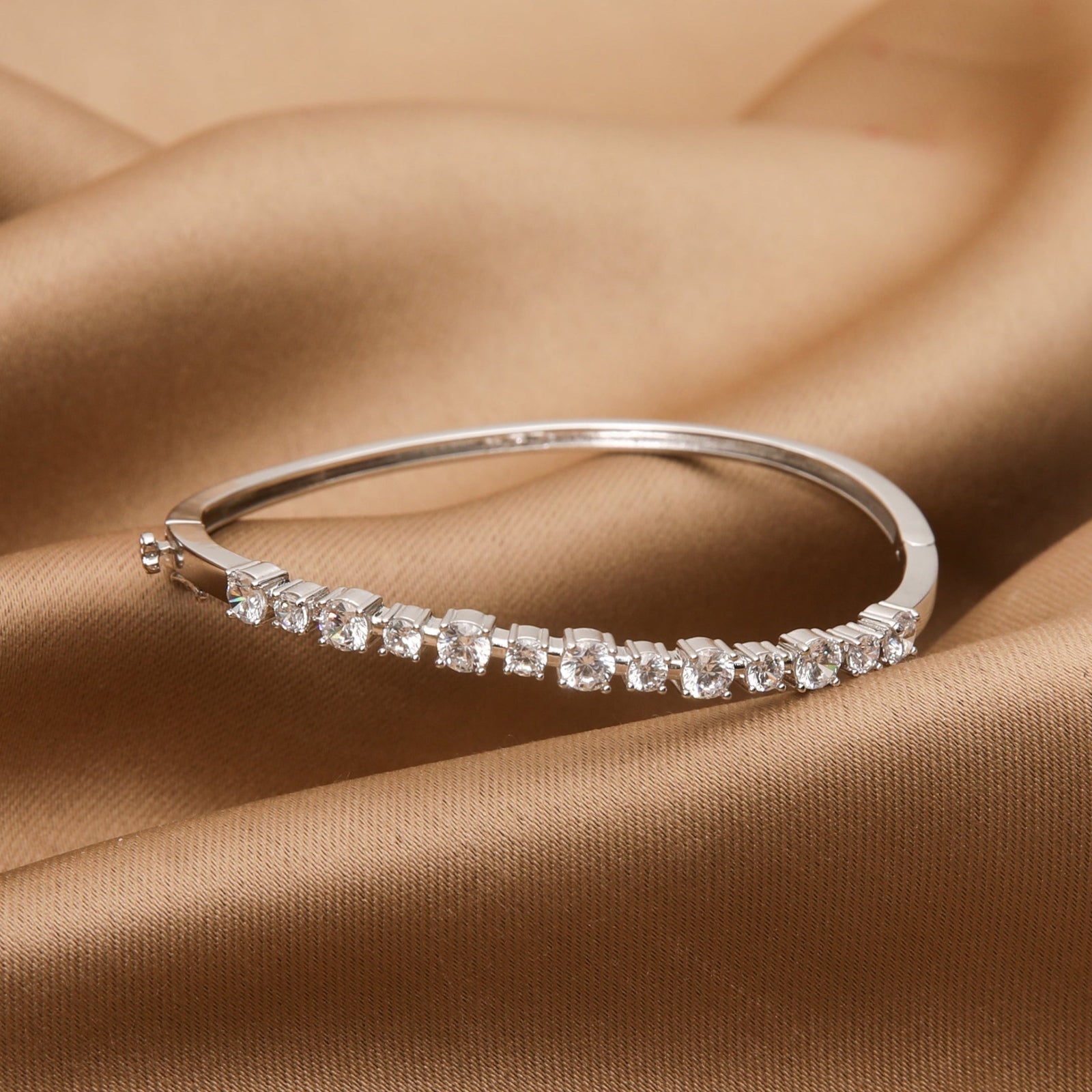 Waveform CZ Silver Cuff Bracelet