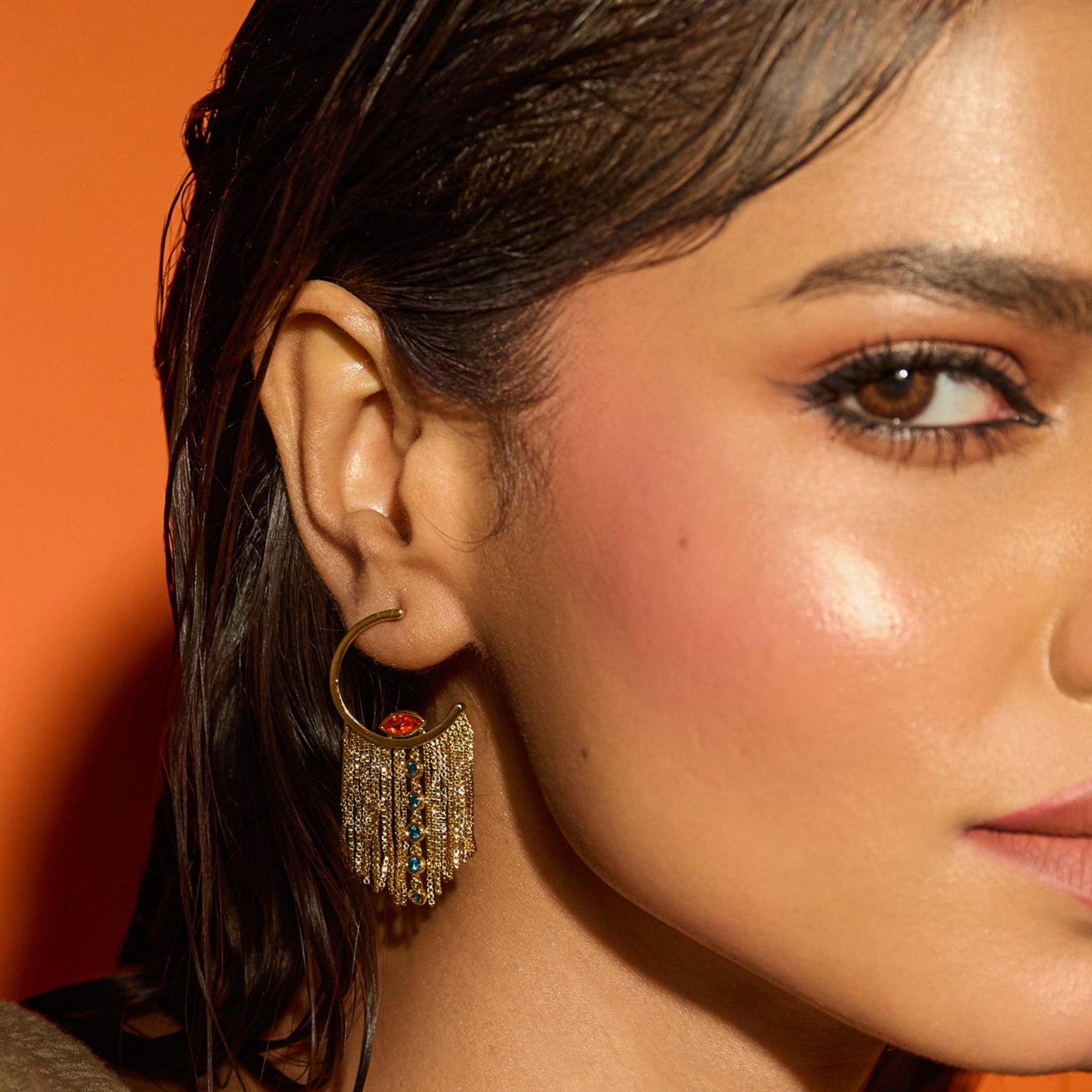 Fringe Luna Gold Plated Silver Hoop Earrings