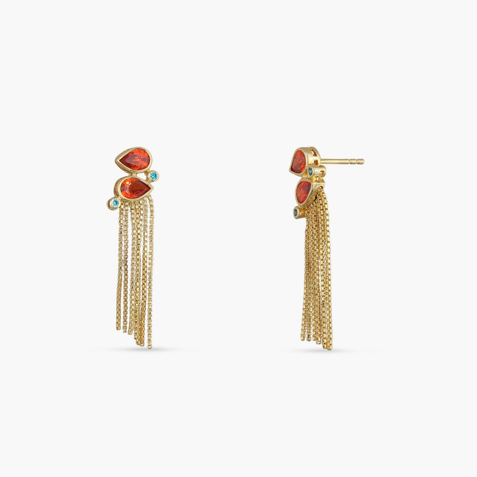 Fringe Twin Flame Gold Plated Silver Ethnic Earrings
