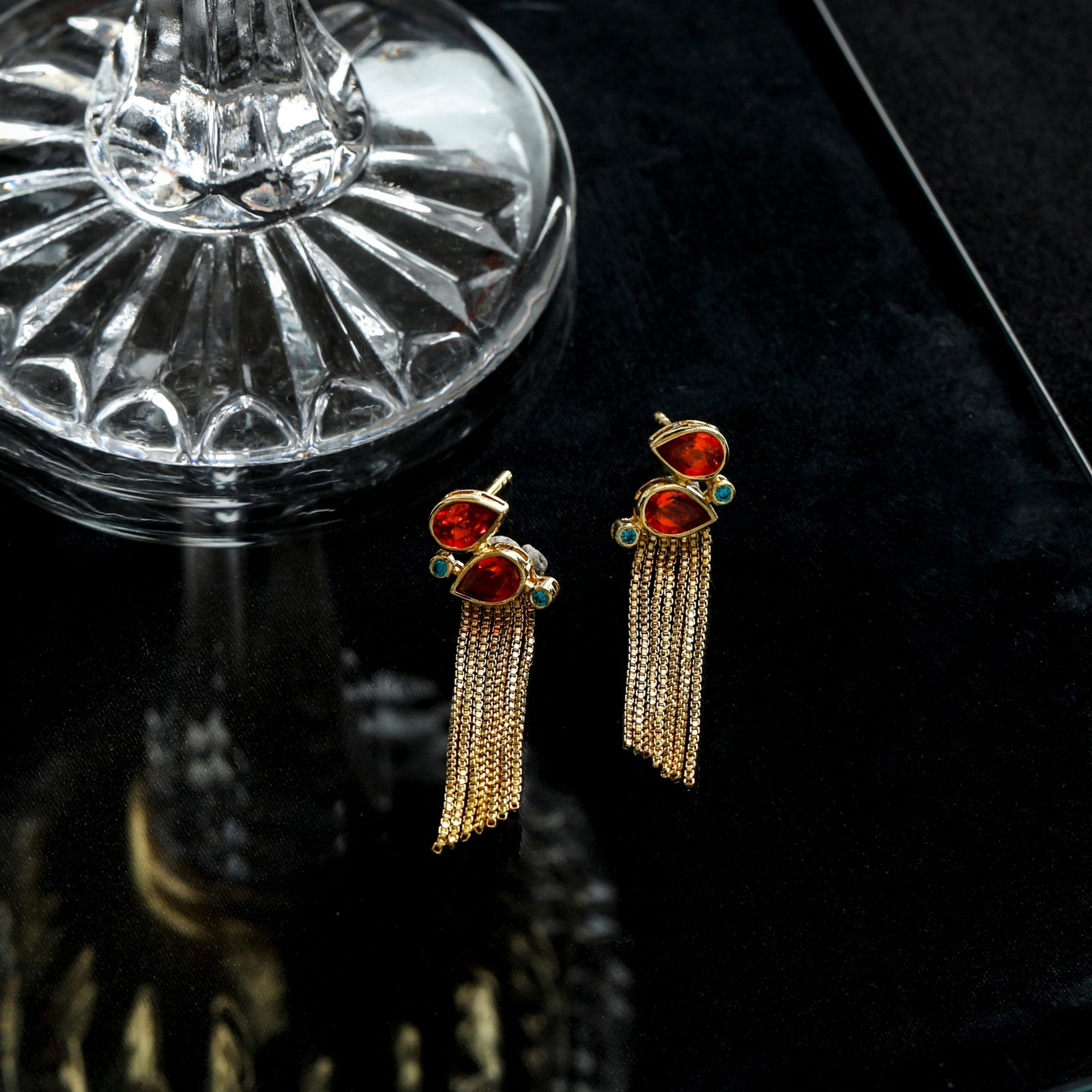 Fringe Twin Flame Gold Plated Silver Ethnic Earrings